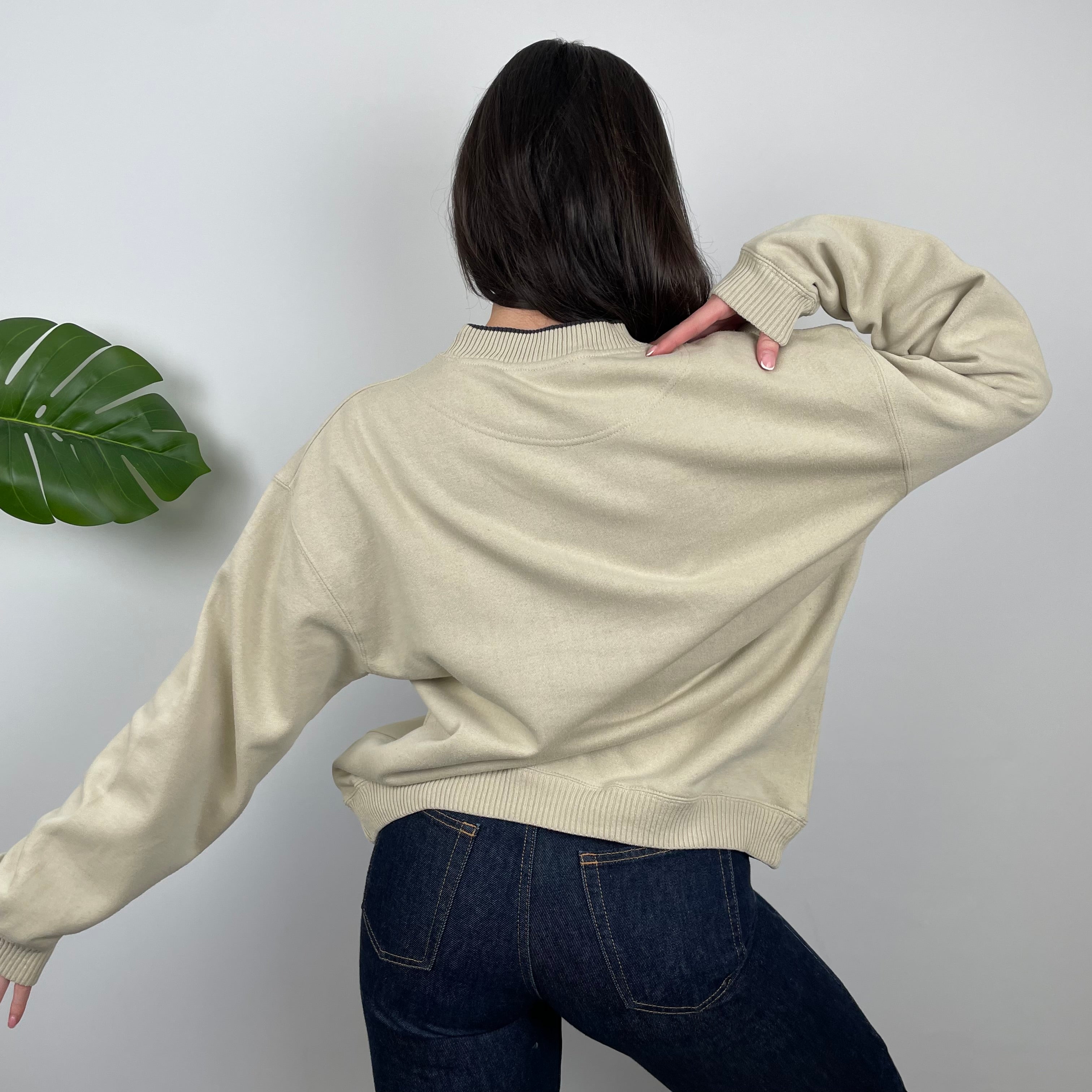 ASICS Tan Beige Embroidered Spell Out Sweatshirt (M)
