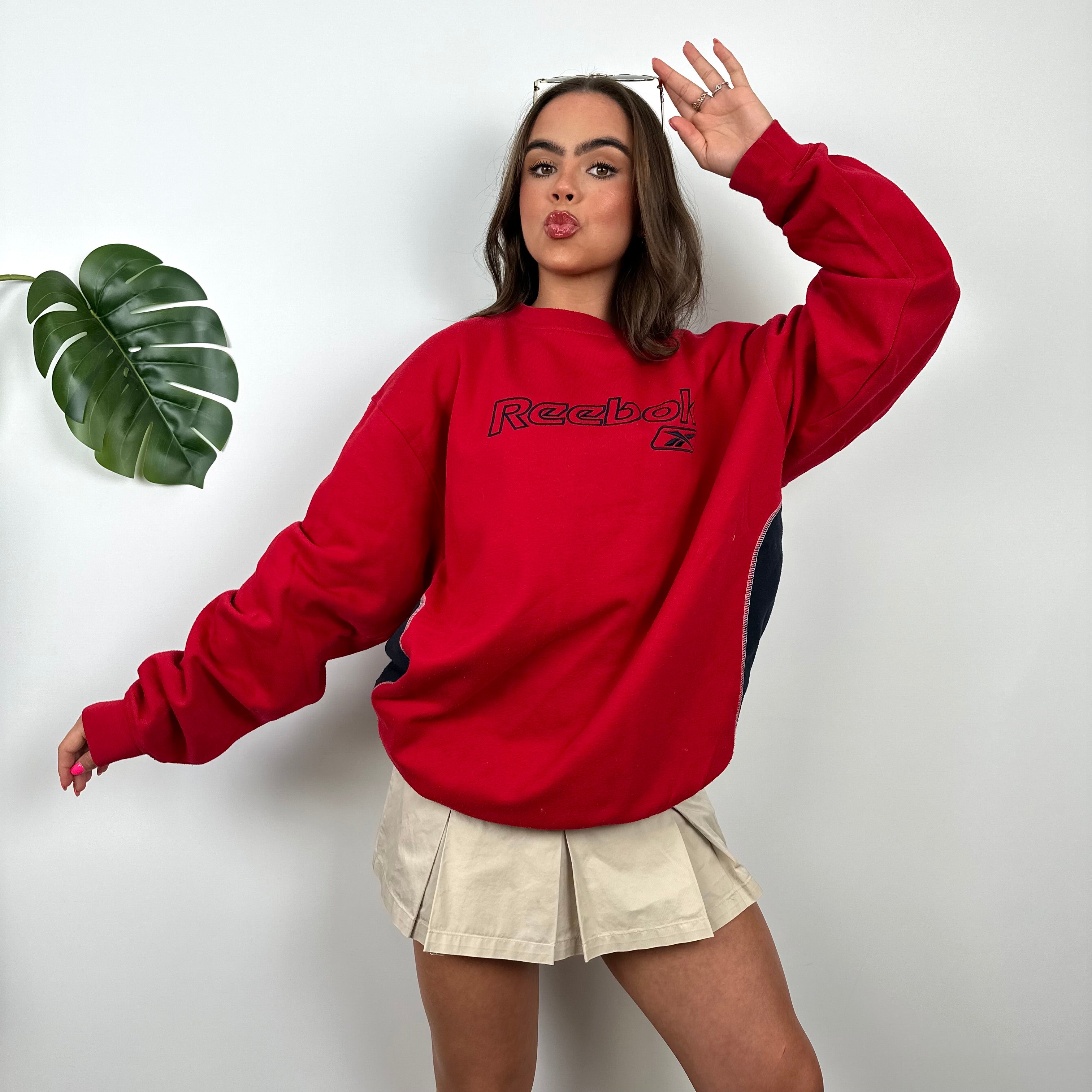 Reebok Red Embroidered Spell Out Sweatshirt (L)