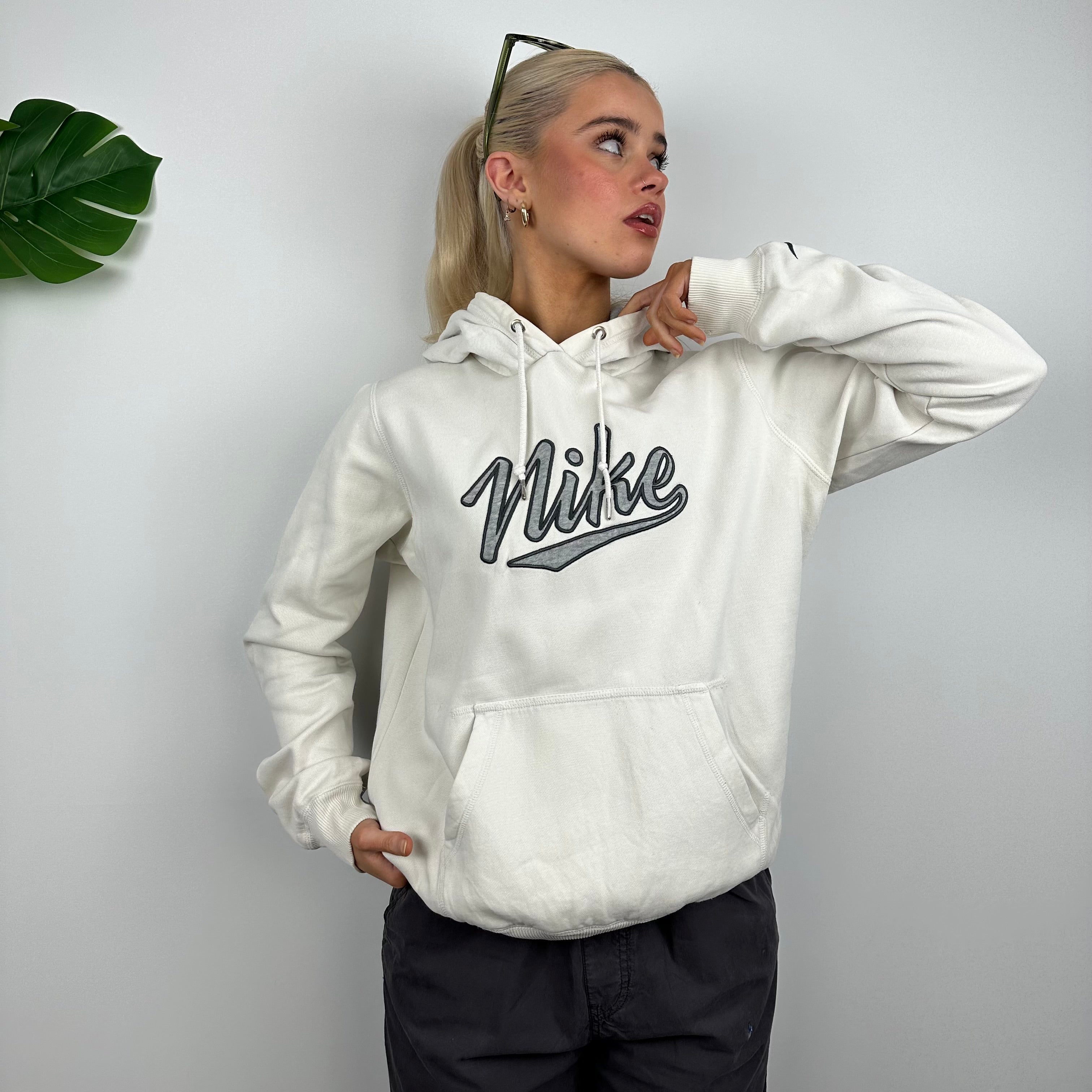 Nike White Embroidered Spell Out Hoodie (M)