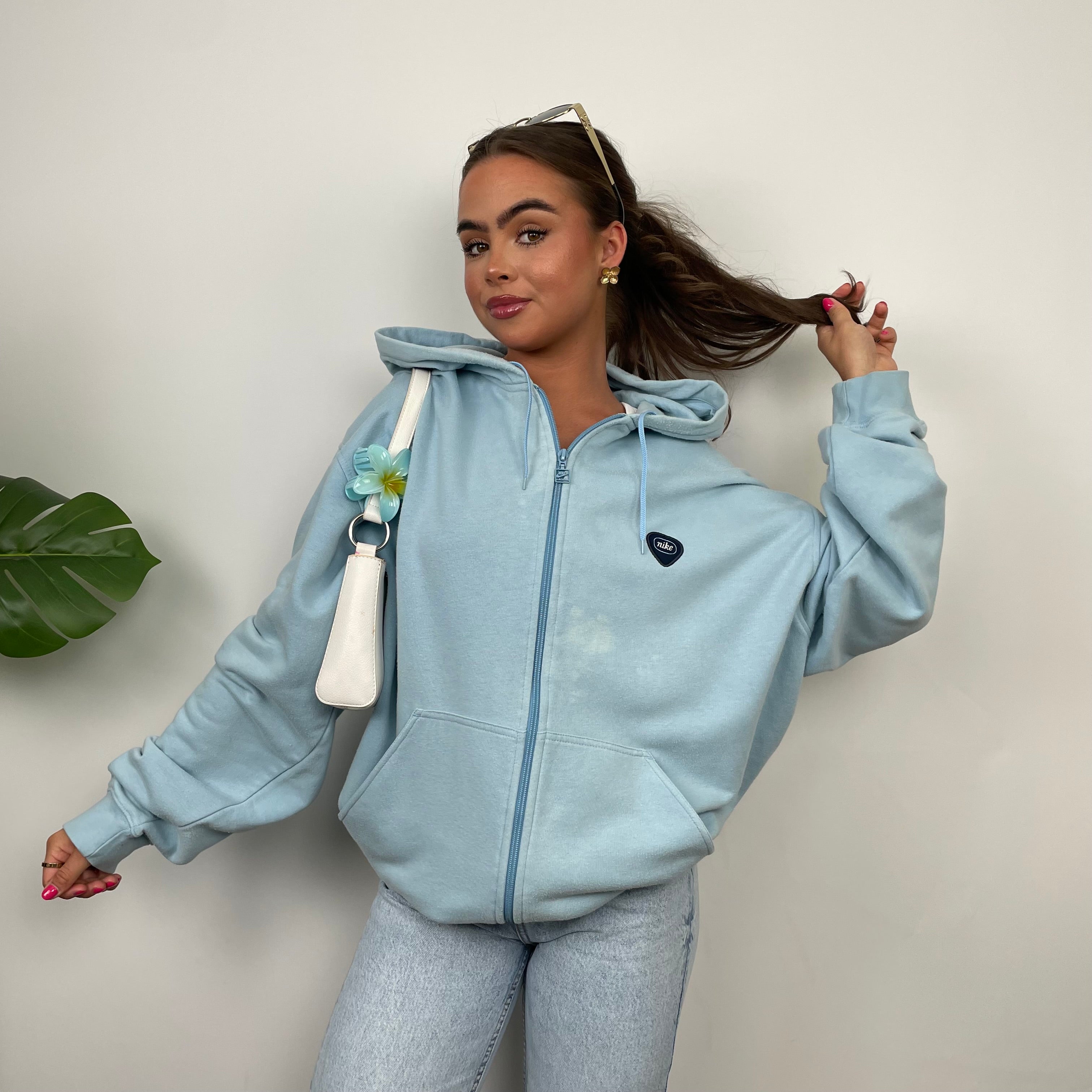 Nike Baby Blue Embroidered Spell Out Zip Up Jacket (XXL)