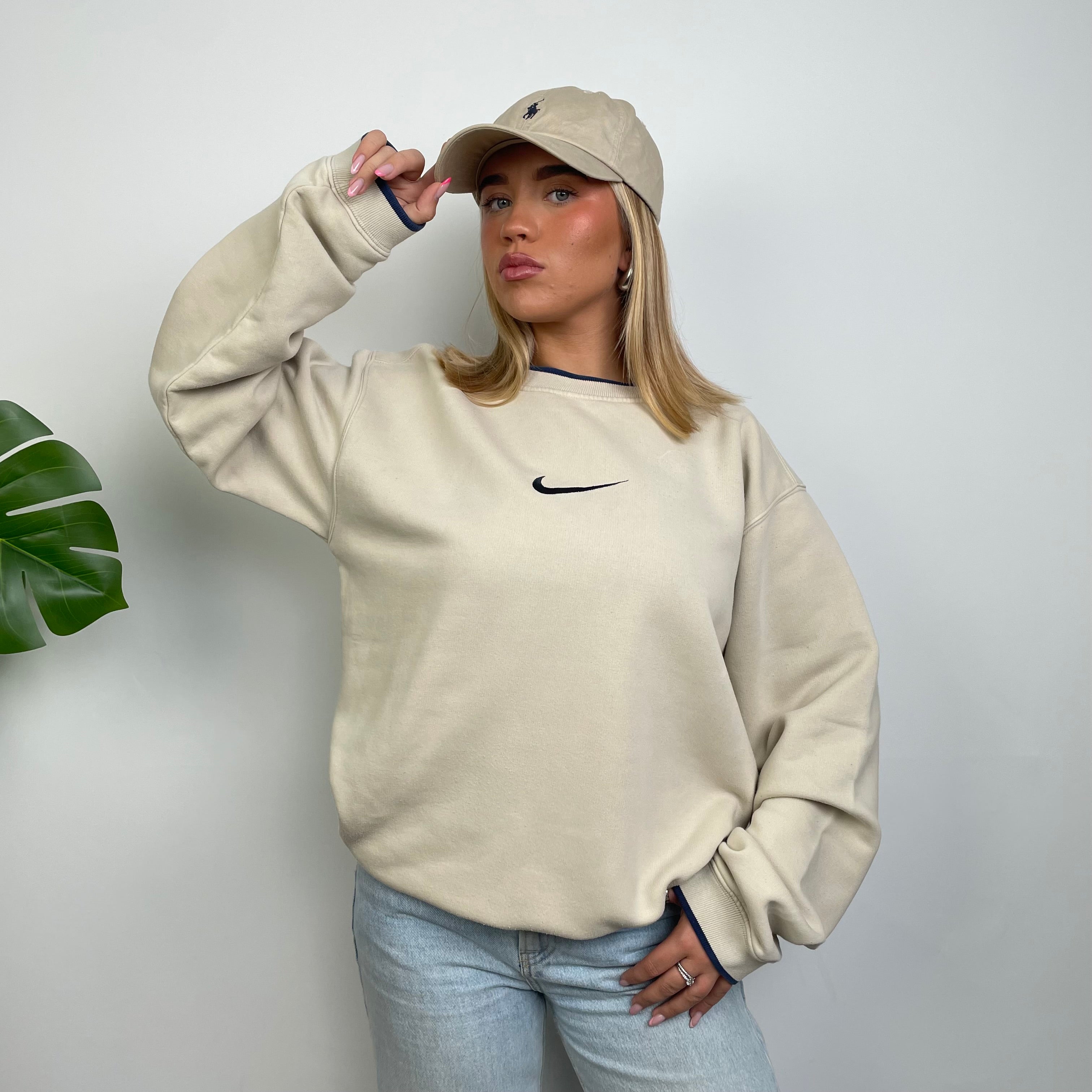 Nike Cream Embroidered Swoosh Sweatshirt (L)