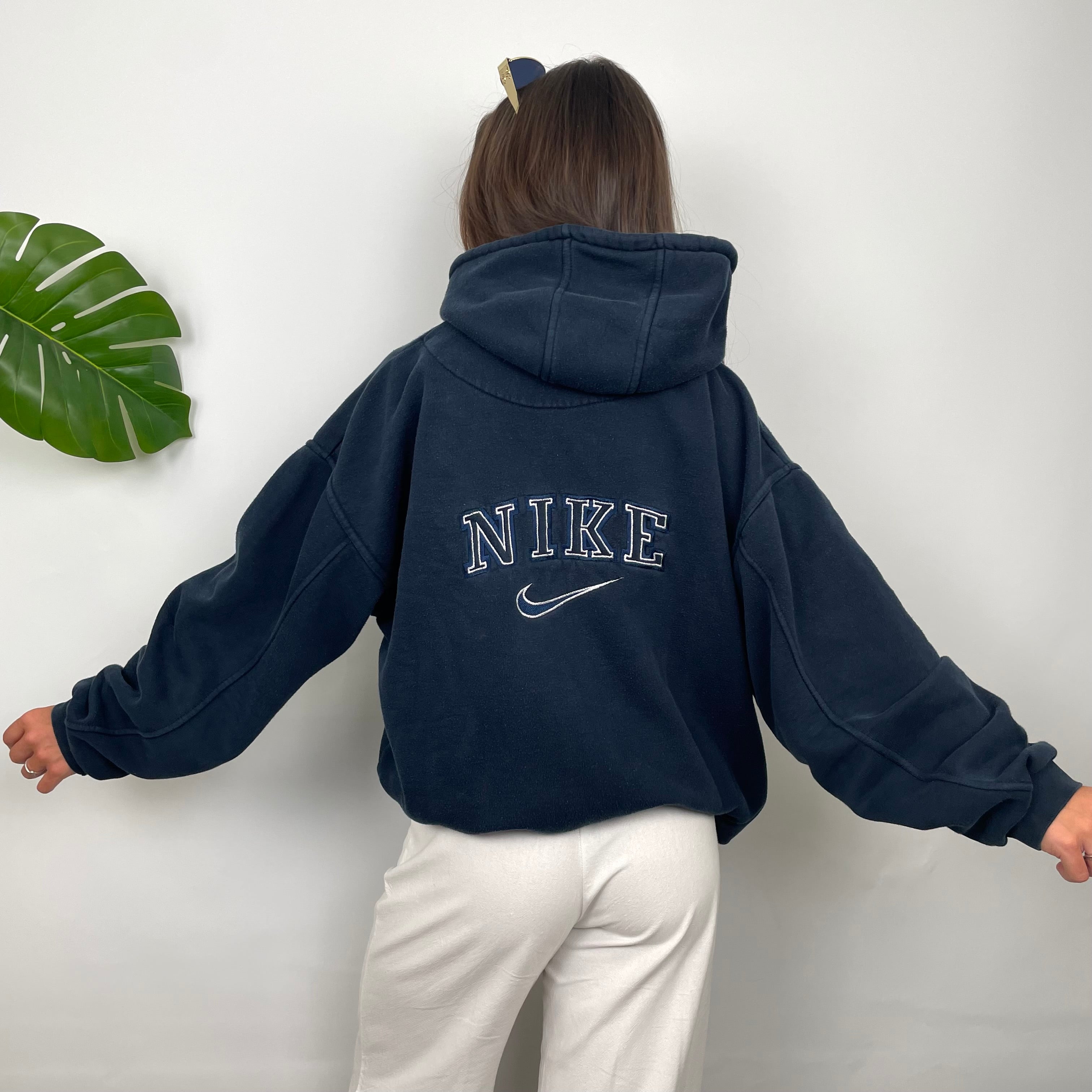 Nike Navy Embroidered Spell out Zip Up Hoodie (L)