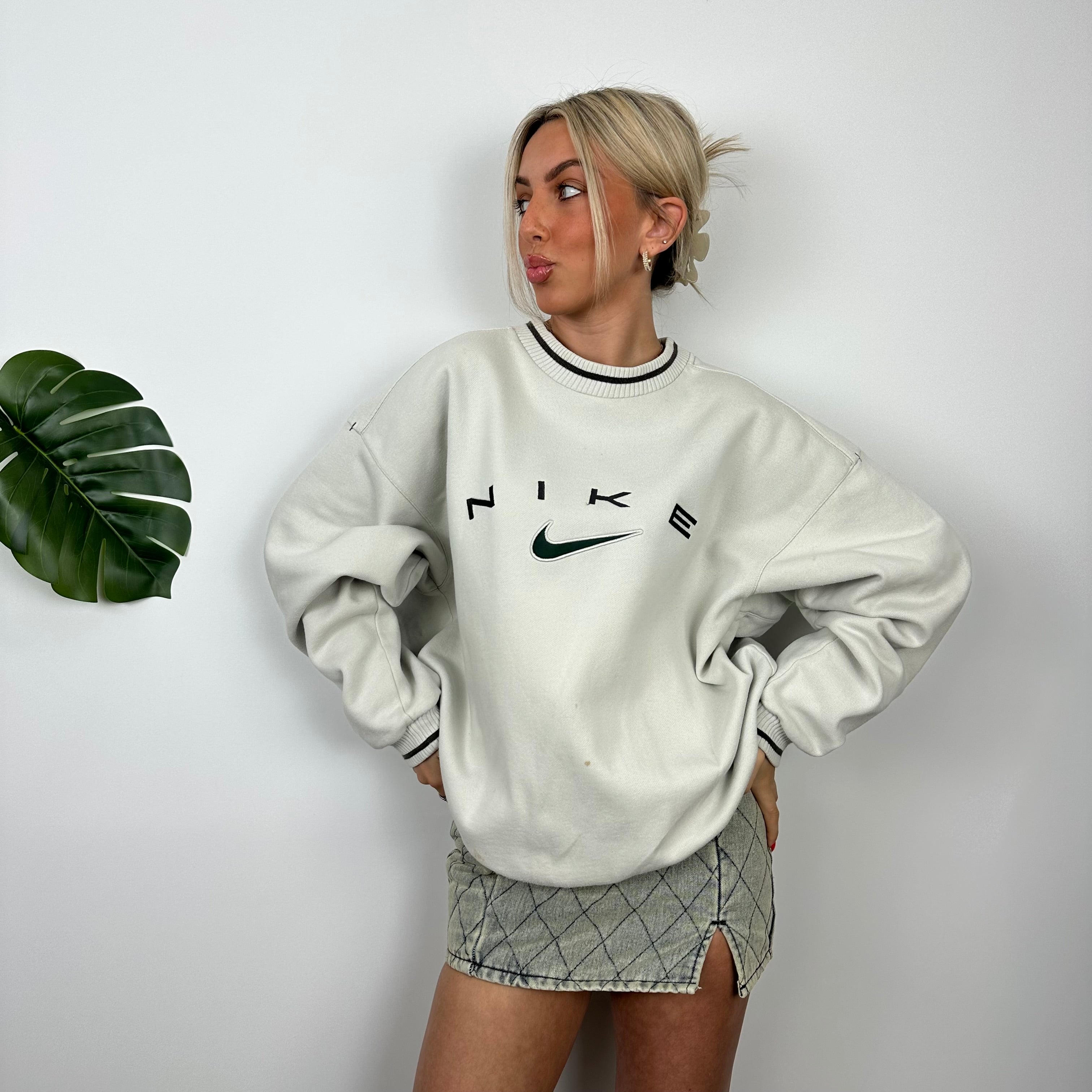 Nike Cream Embroidered Spell Out Sweatshirt (L)