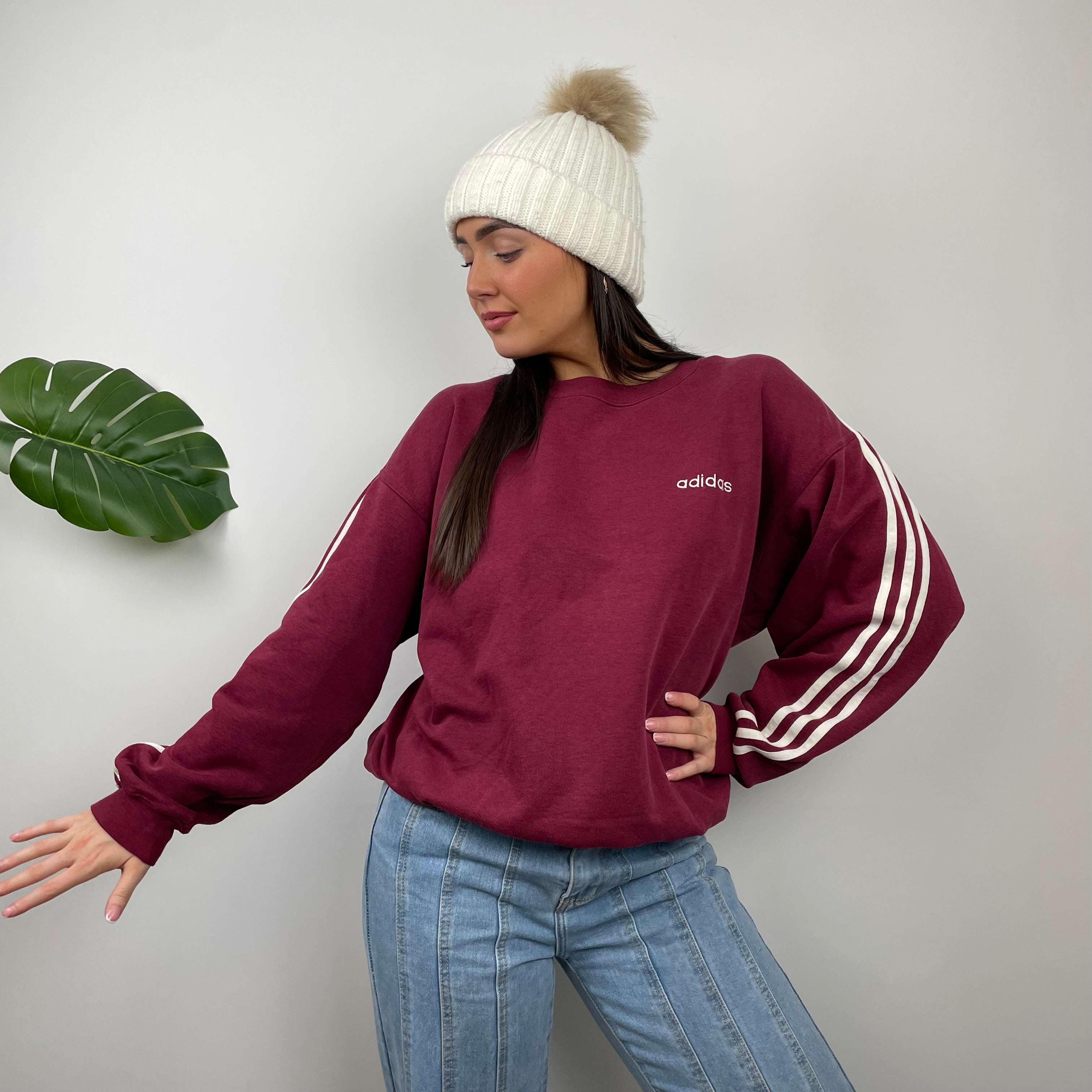 Adidas Maroon Embroidered Spell Out Sweatshirt (M)