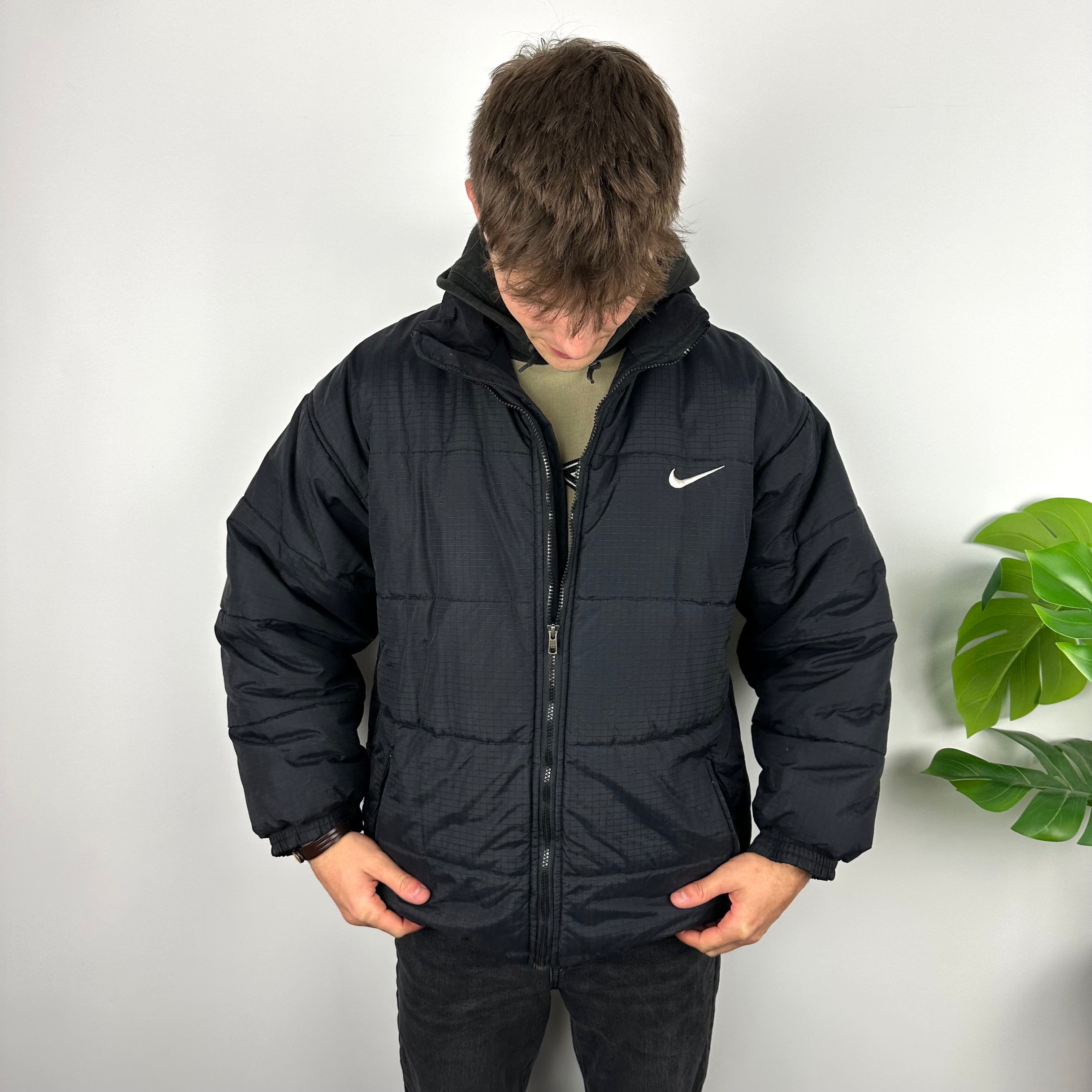 Nike Black Embroidered Spell Out Puffer Jacket (L)