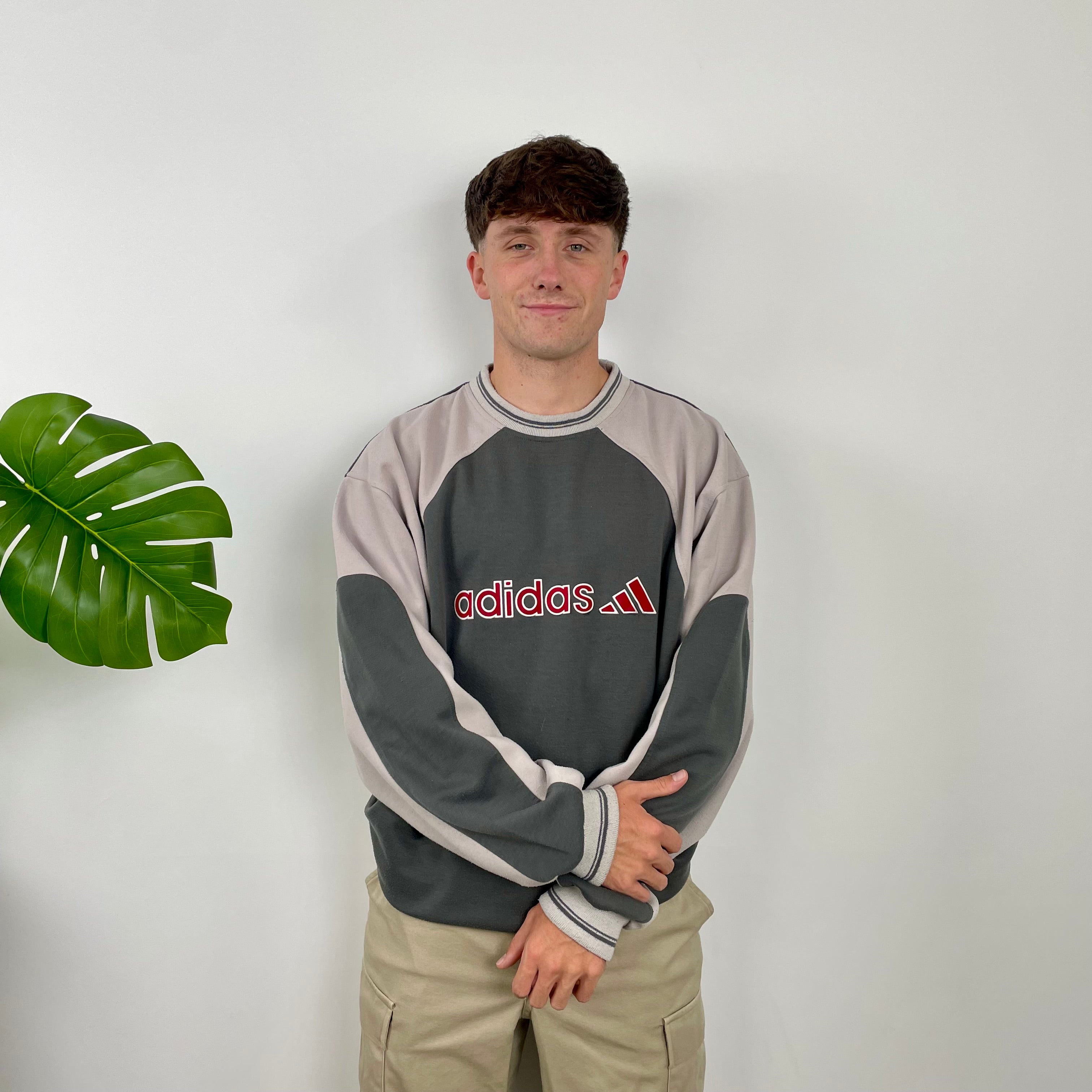 Adidas Grey Embroidered Spell Out Sweatshirt (L)