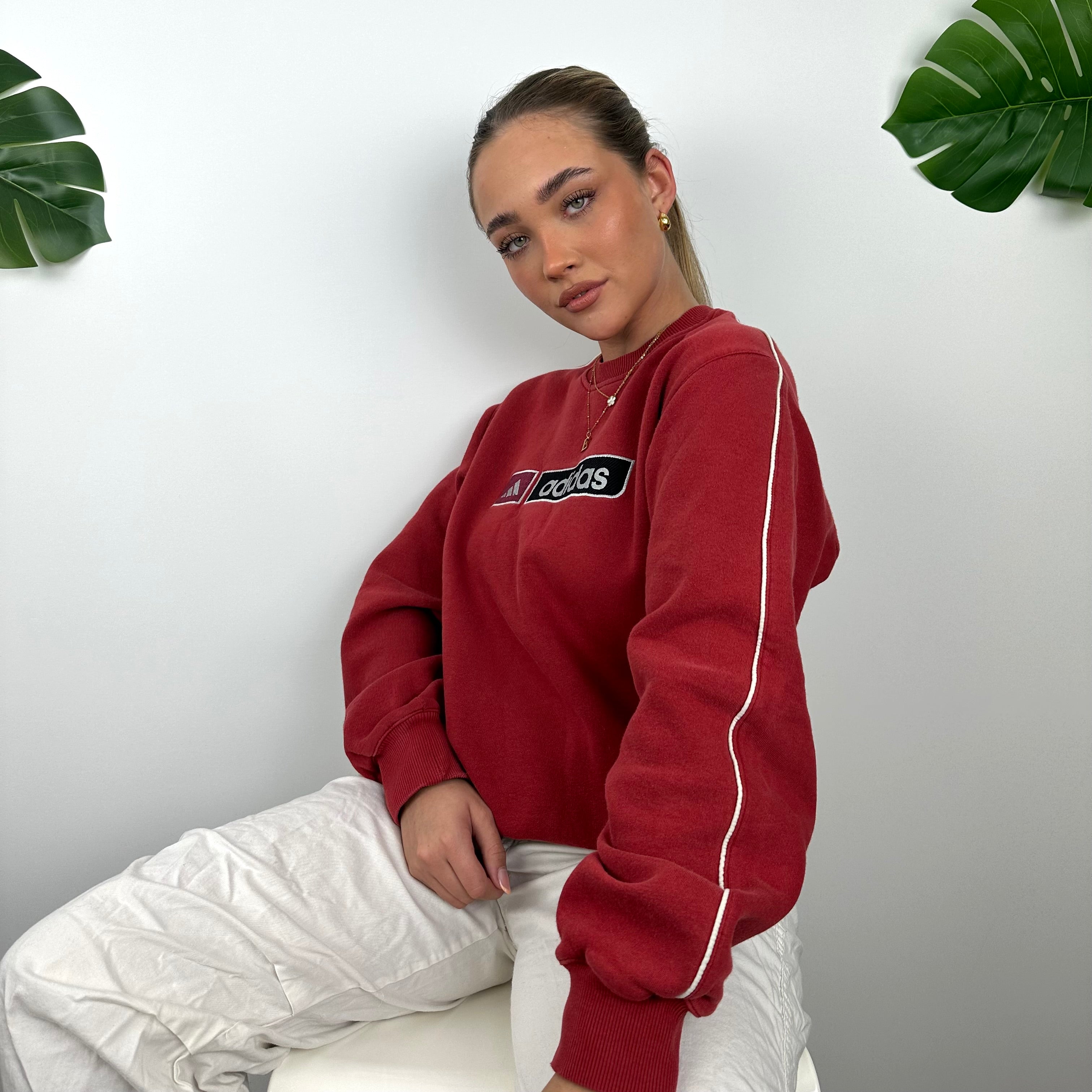 Adidas Red Embroidered Spell Out Sweatshirt (S)