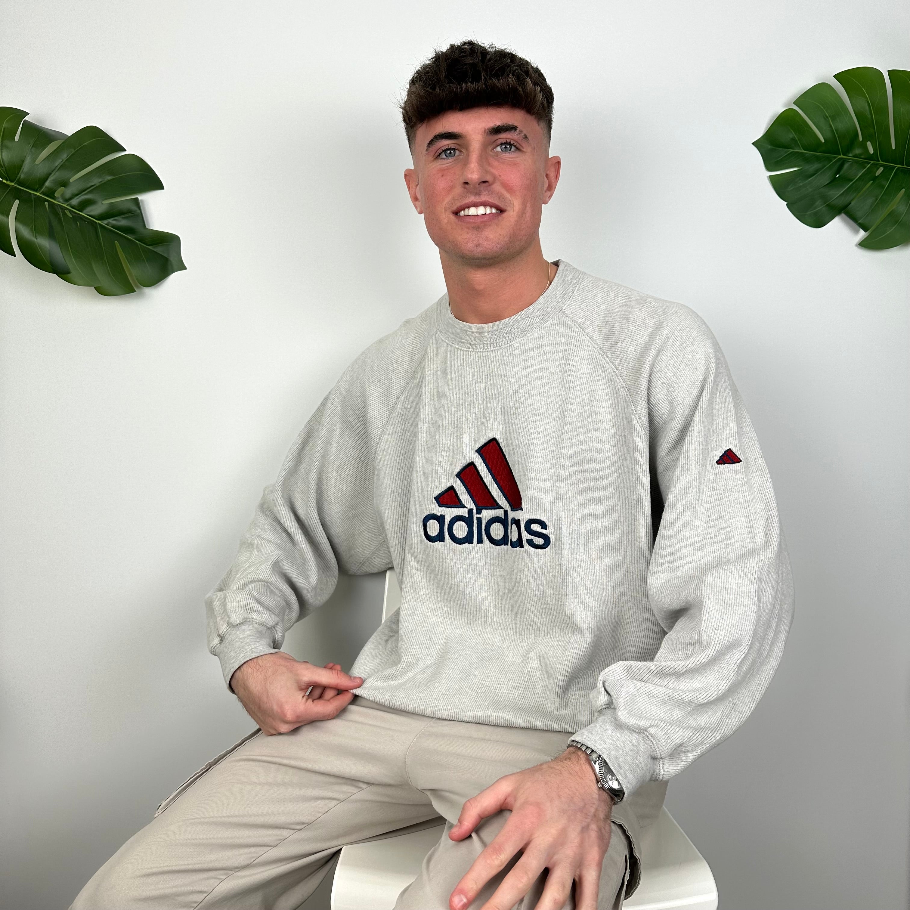 Adidas Grey Embroidered Spell Out Sweatshirt (M)