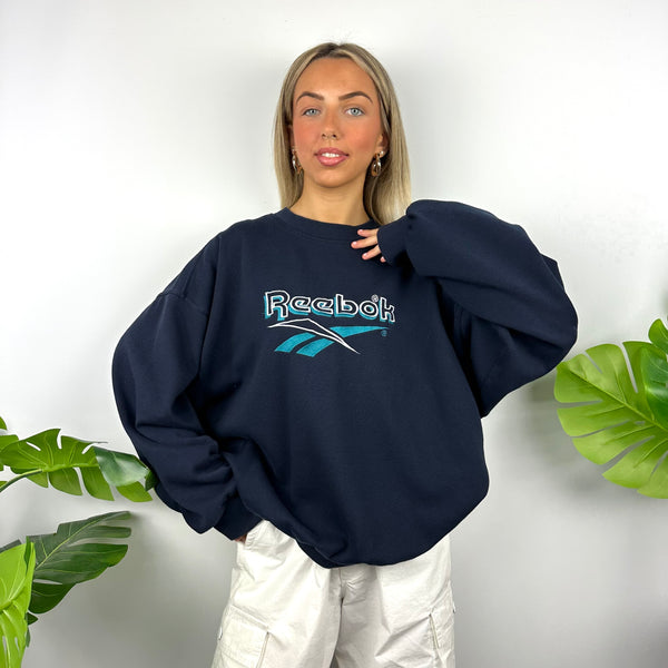 Reebok Navy Embroidered Spell Out Sweatshirt (L)