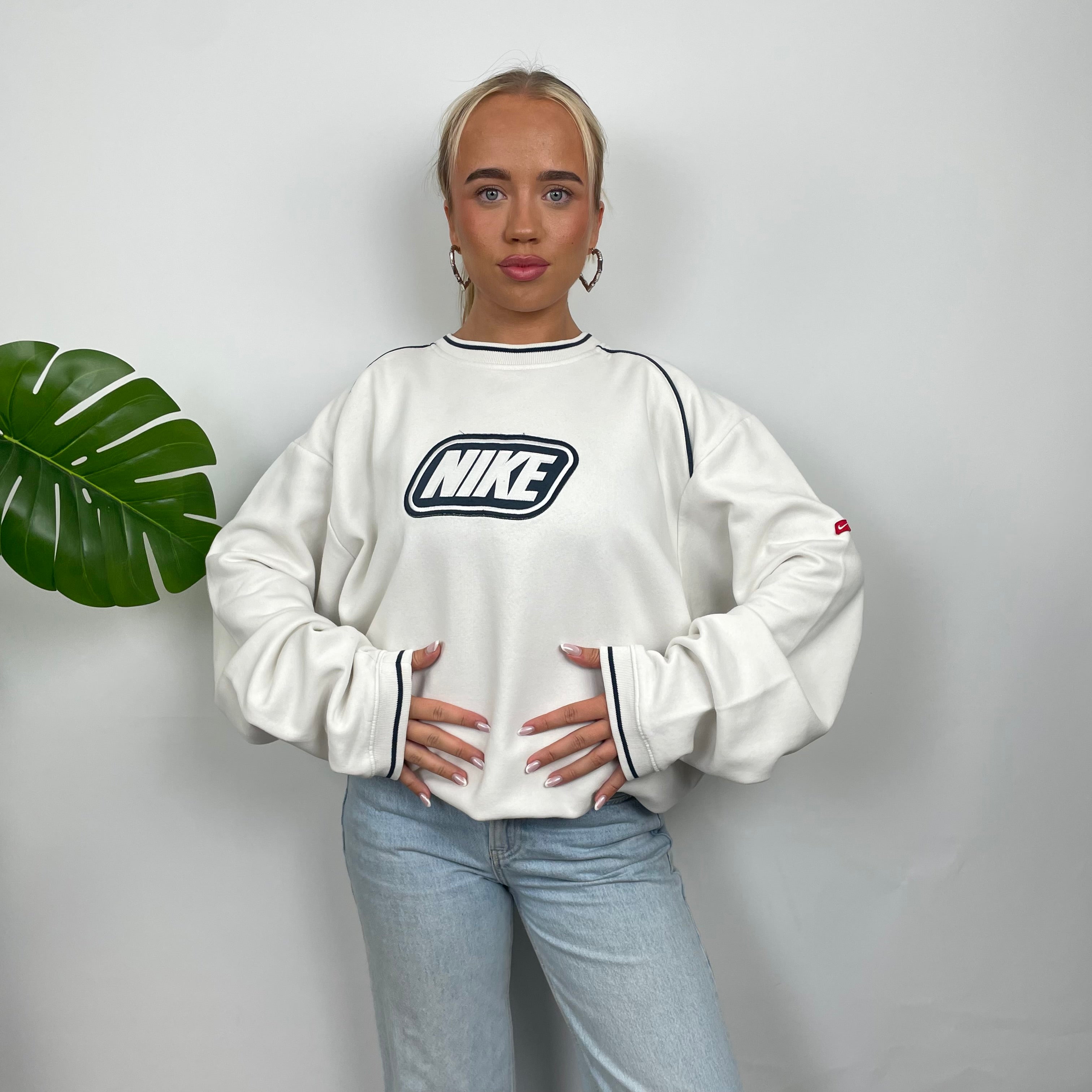 Nike RARE White Embroidered Spell Out Sweatshirt as worn by Molly Mae (XL)