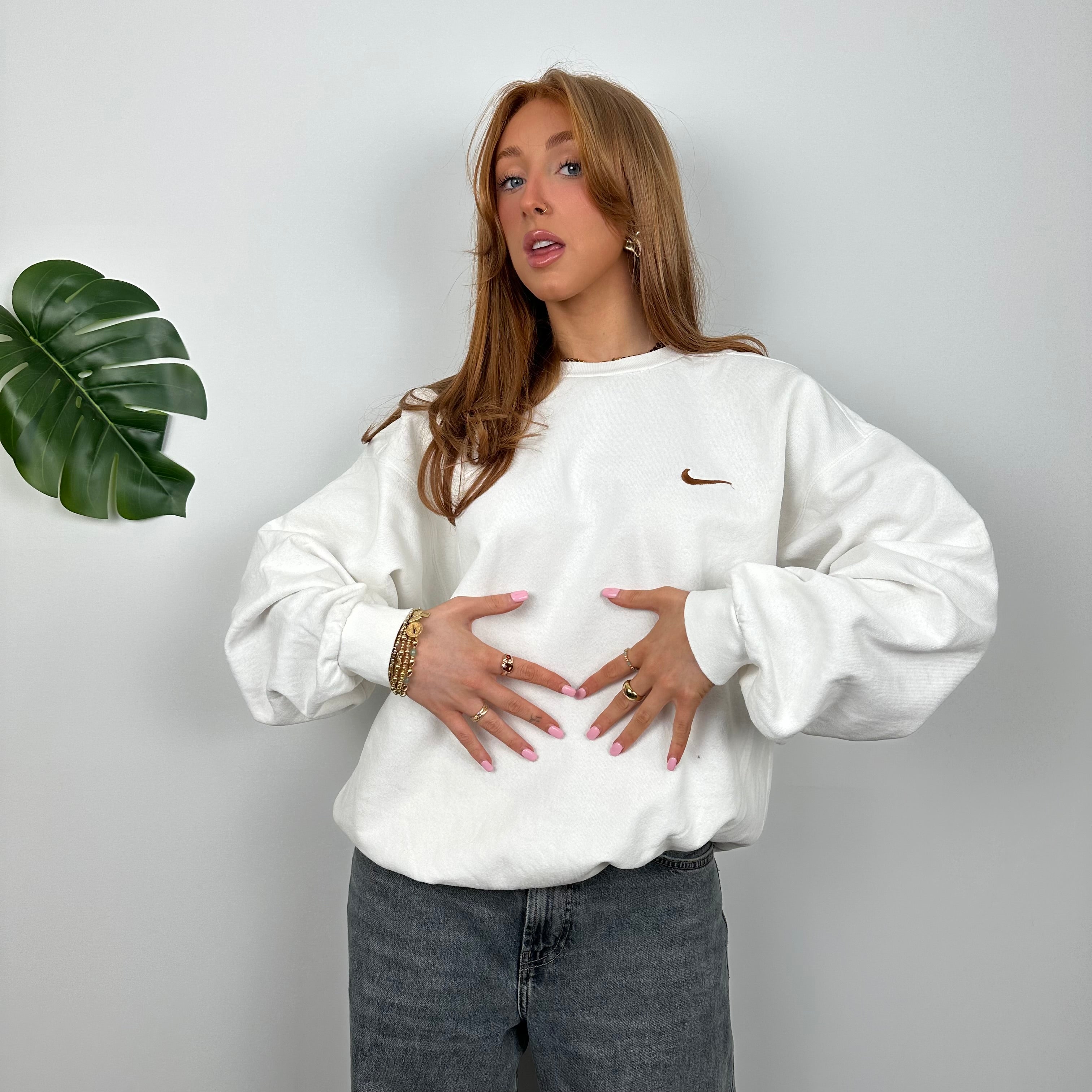 Nike White Embroidered Swoosh Sweatshirt (M)