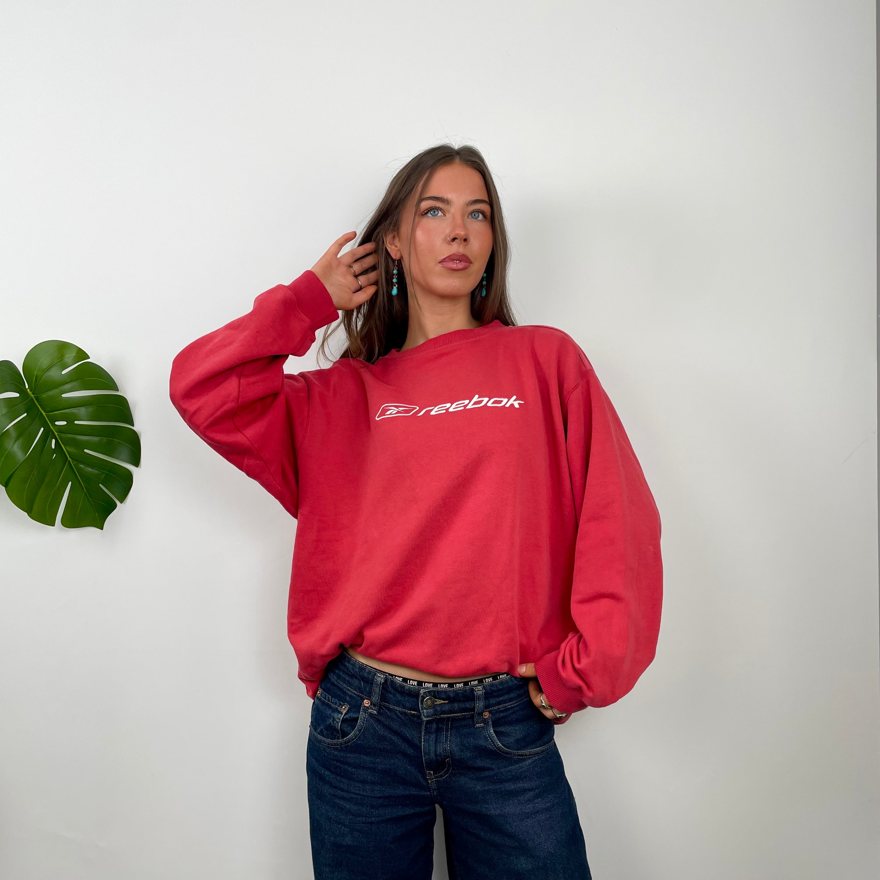 Reebok Red Embroidered Spell Out Sweatshirt (XL)