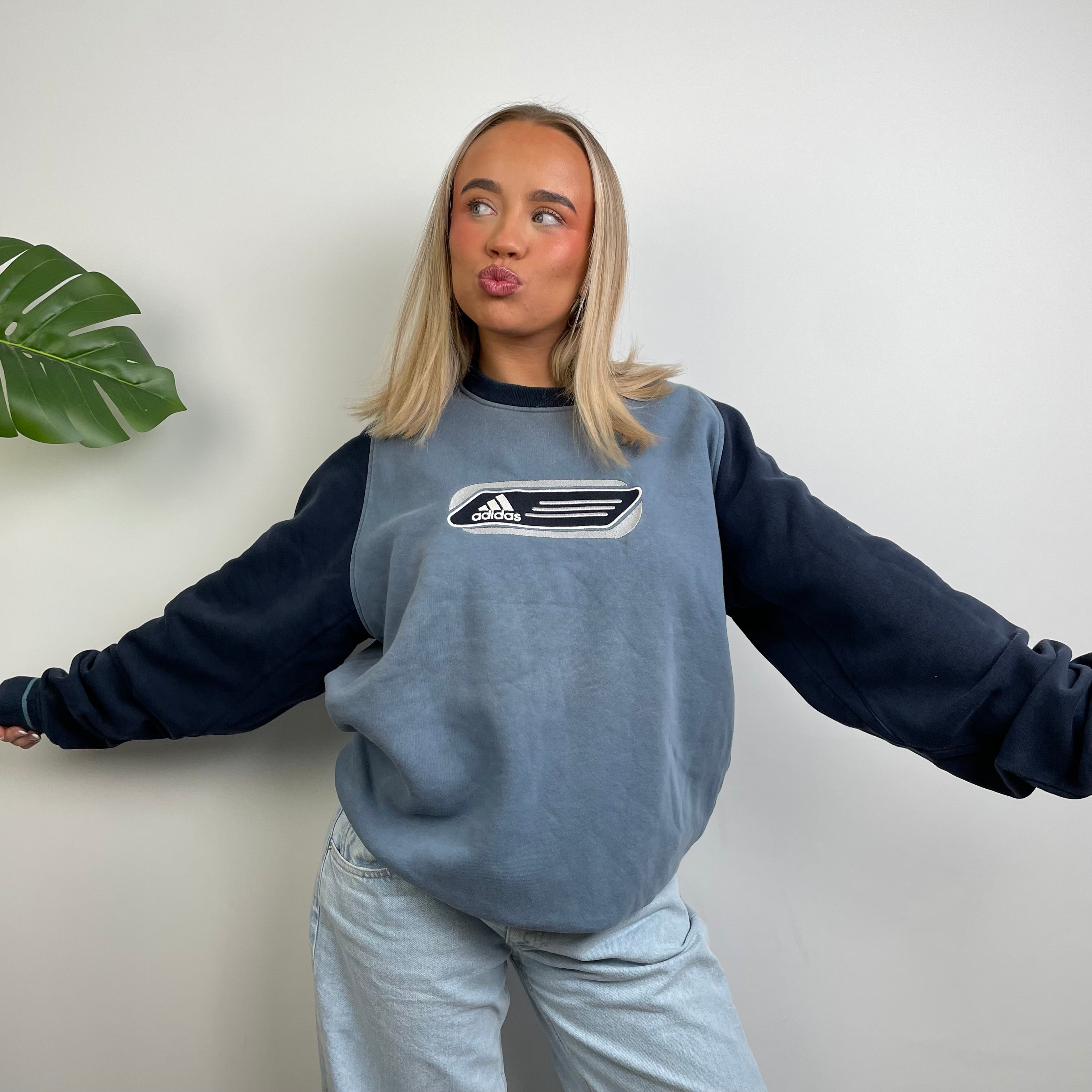 Adidas Baby Blue Embroidered Spell Out Sweatshirt (L)