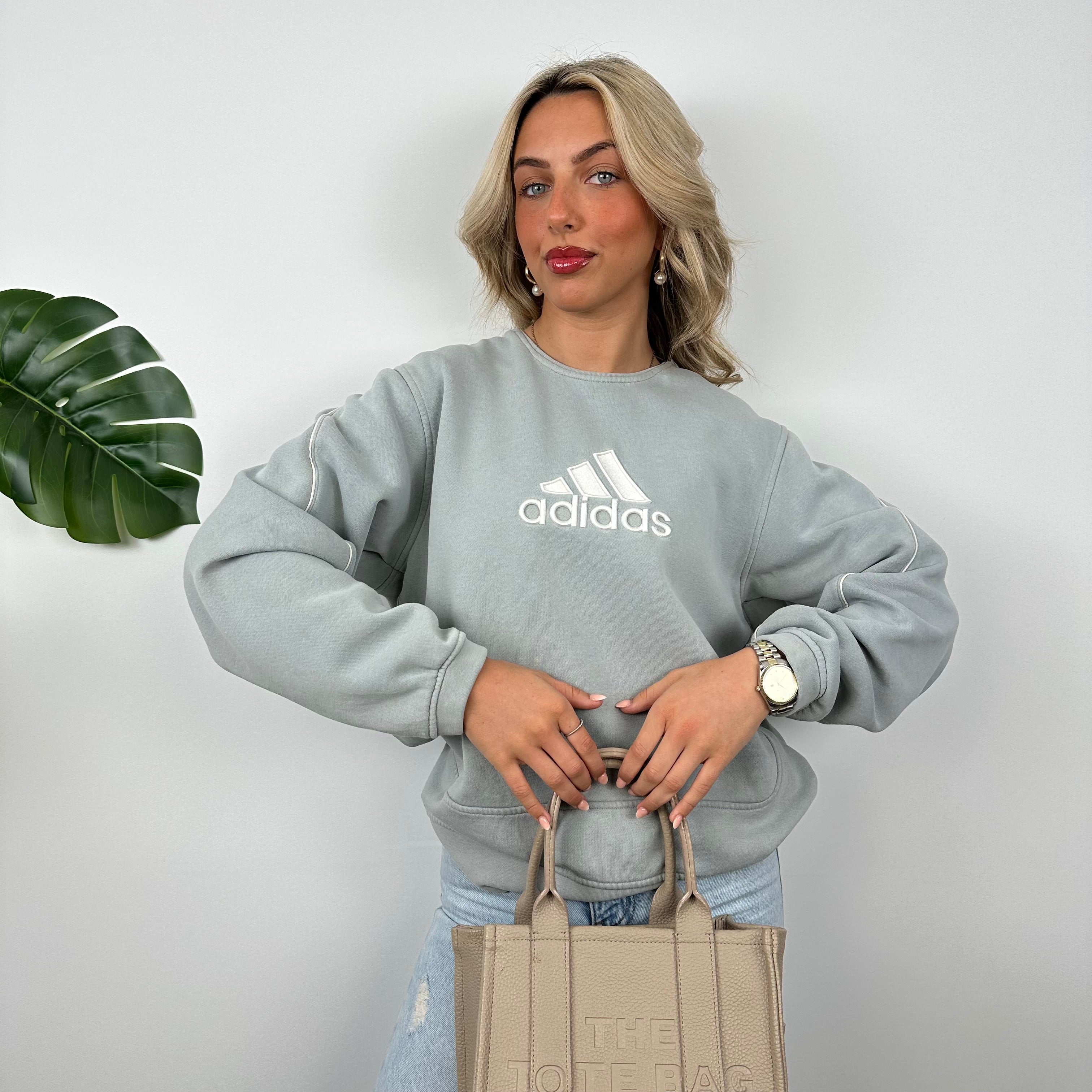 Adidas Baby Blue Embroidered Spell Out Sweatshirt (M)