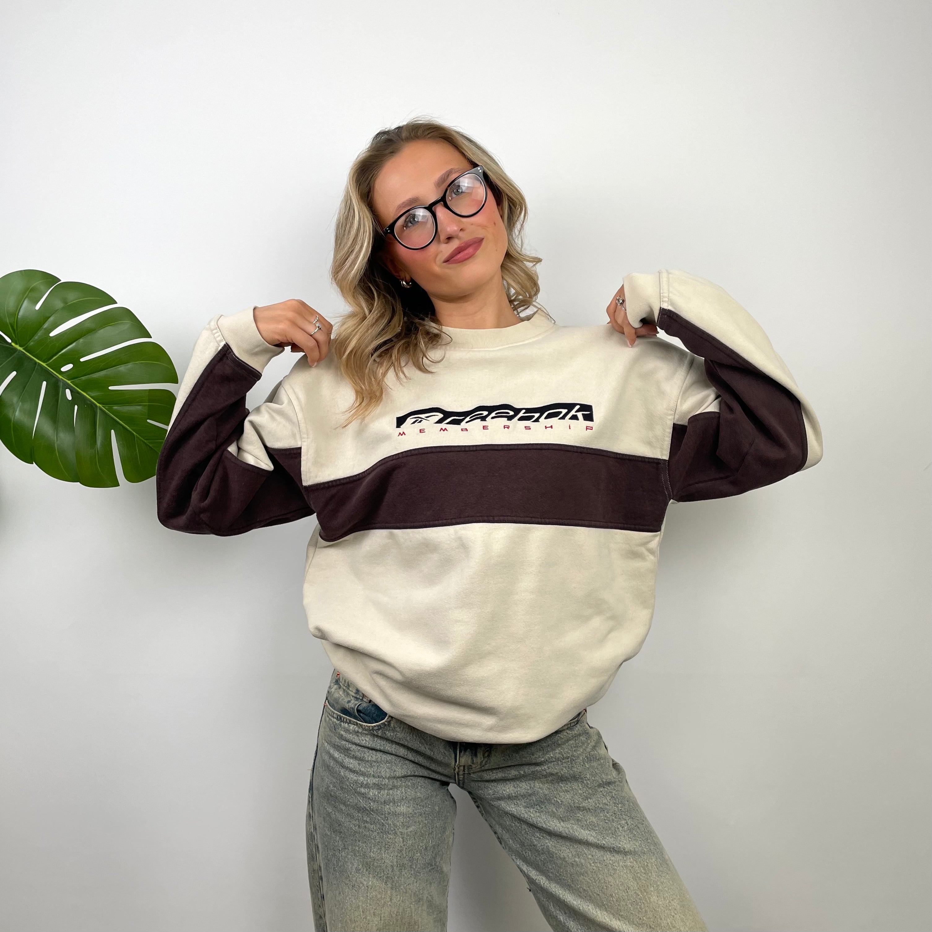 Reebok RARE Cream Embroidered Spell Out Sweatshirt (L)