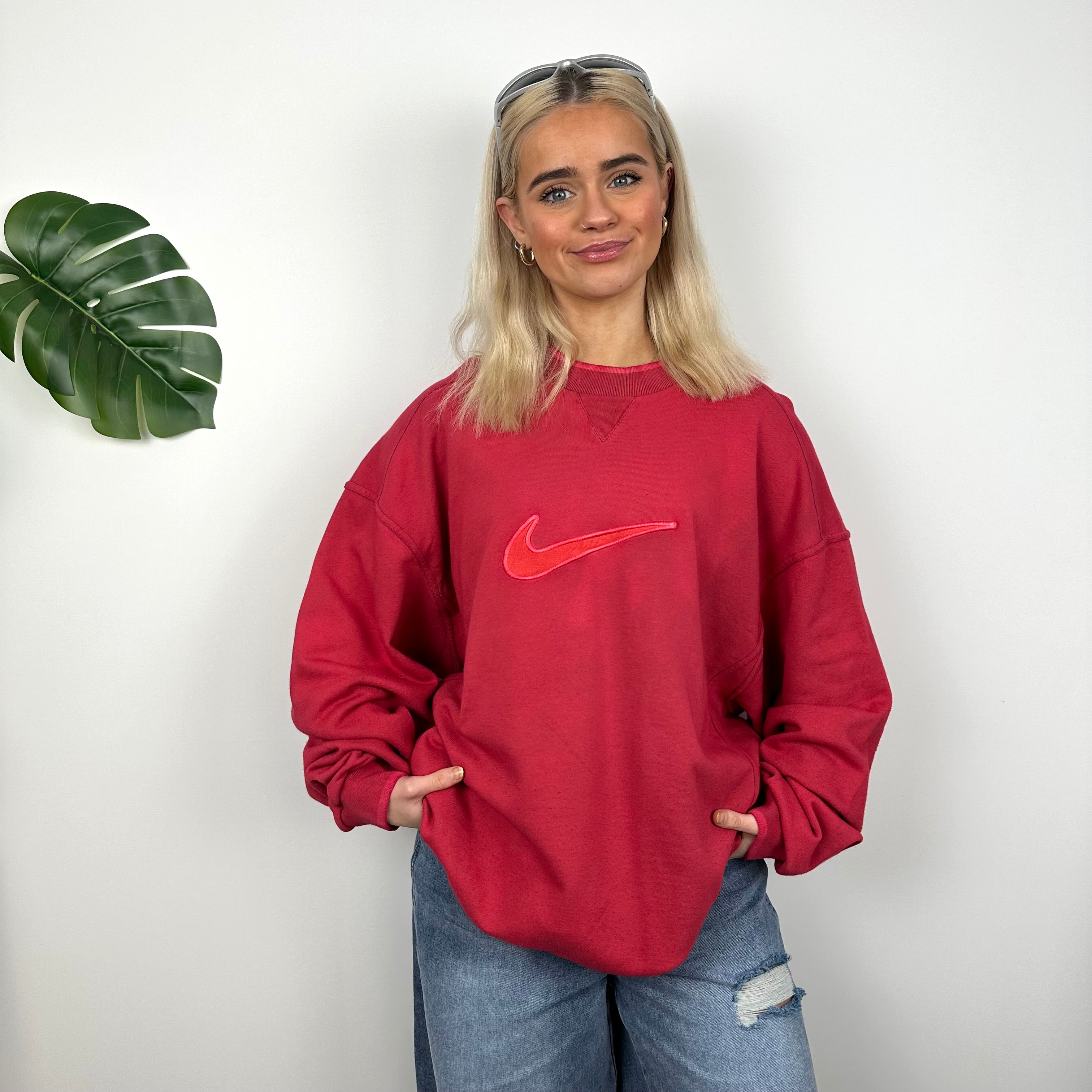 Nike Red Embroidered Swoosh Sweatshirt (XL)