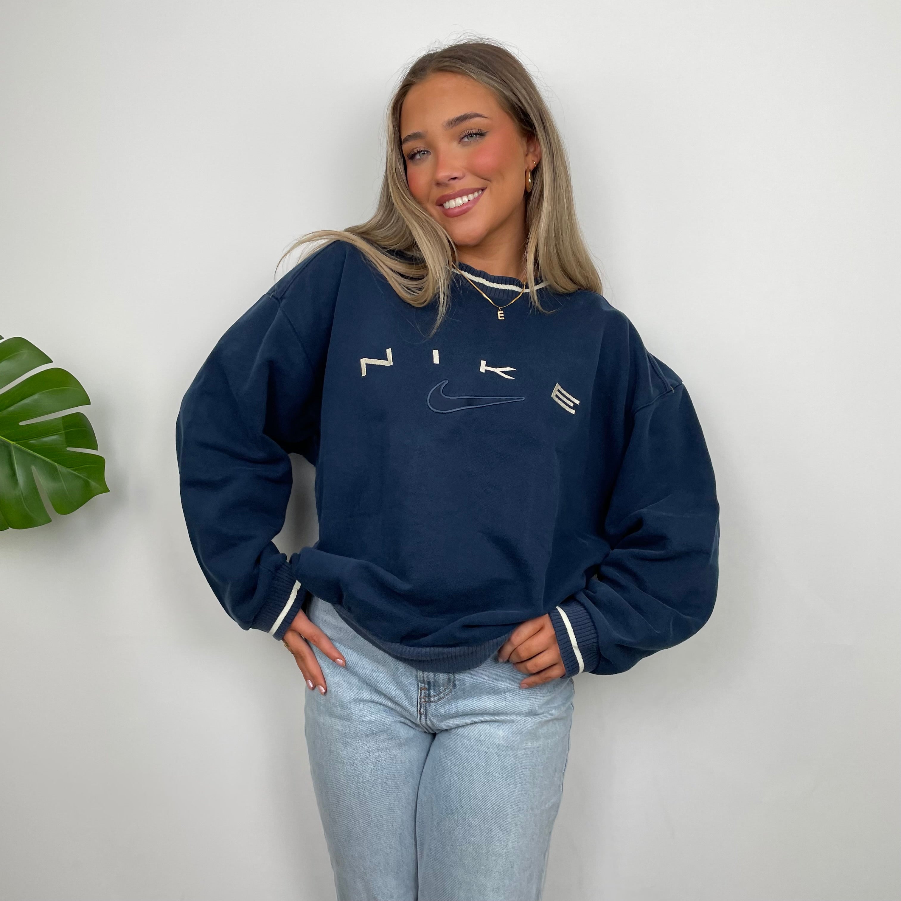 Nike Navy Embroidered Spell Out Sweatshirt (S)