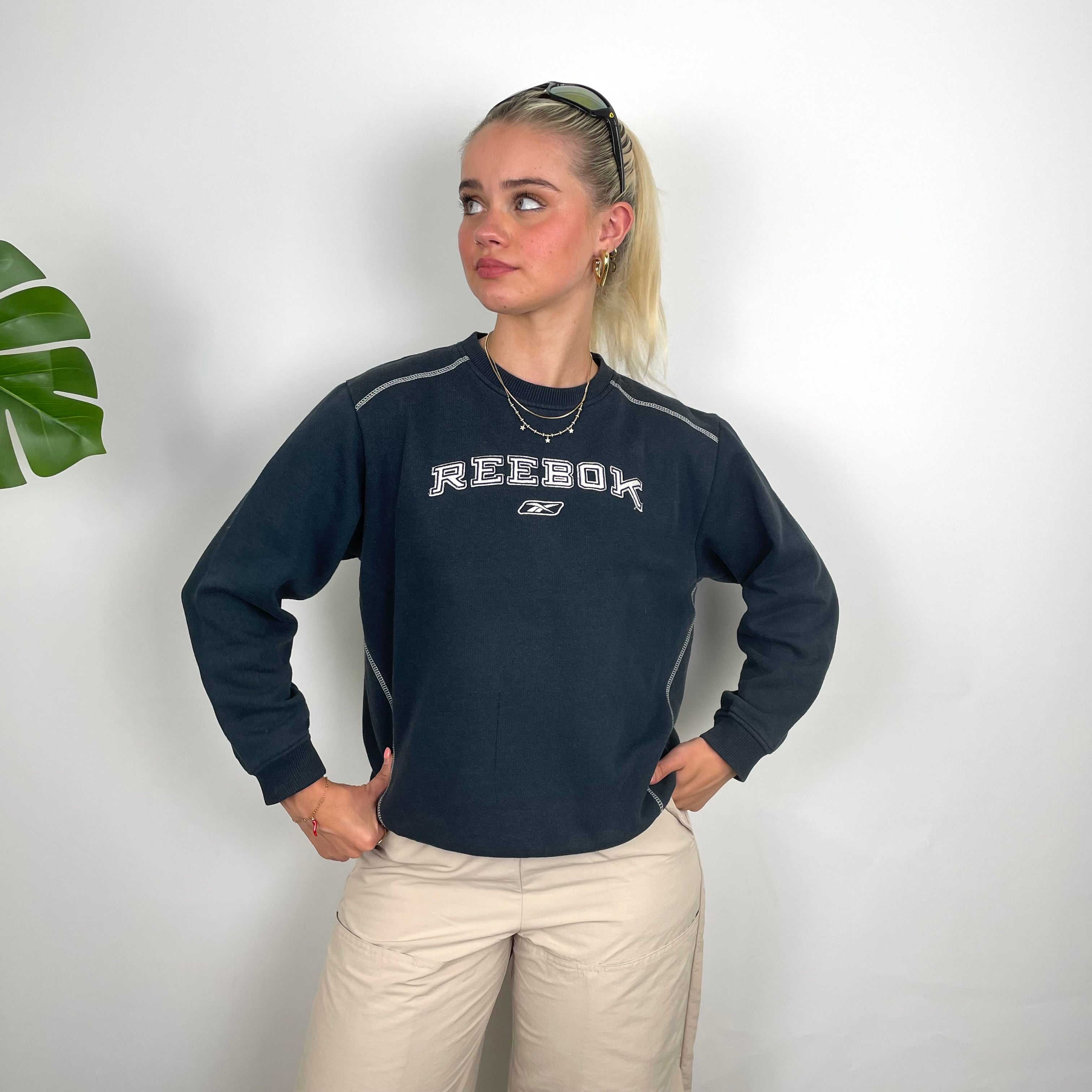 Reebok Navy Embroidered Spell Out Sweatshirt (S)