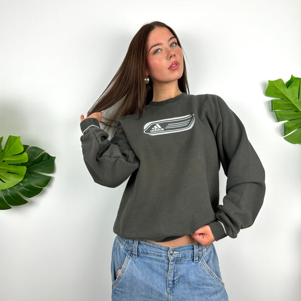Adidas Grey Embroidered Spell Out Sweatshirt (M)
