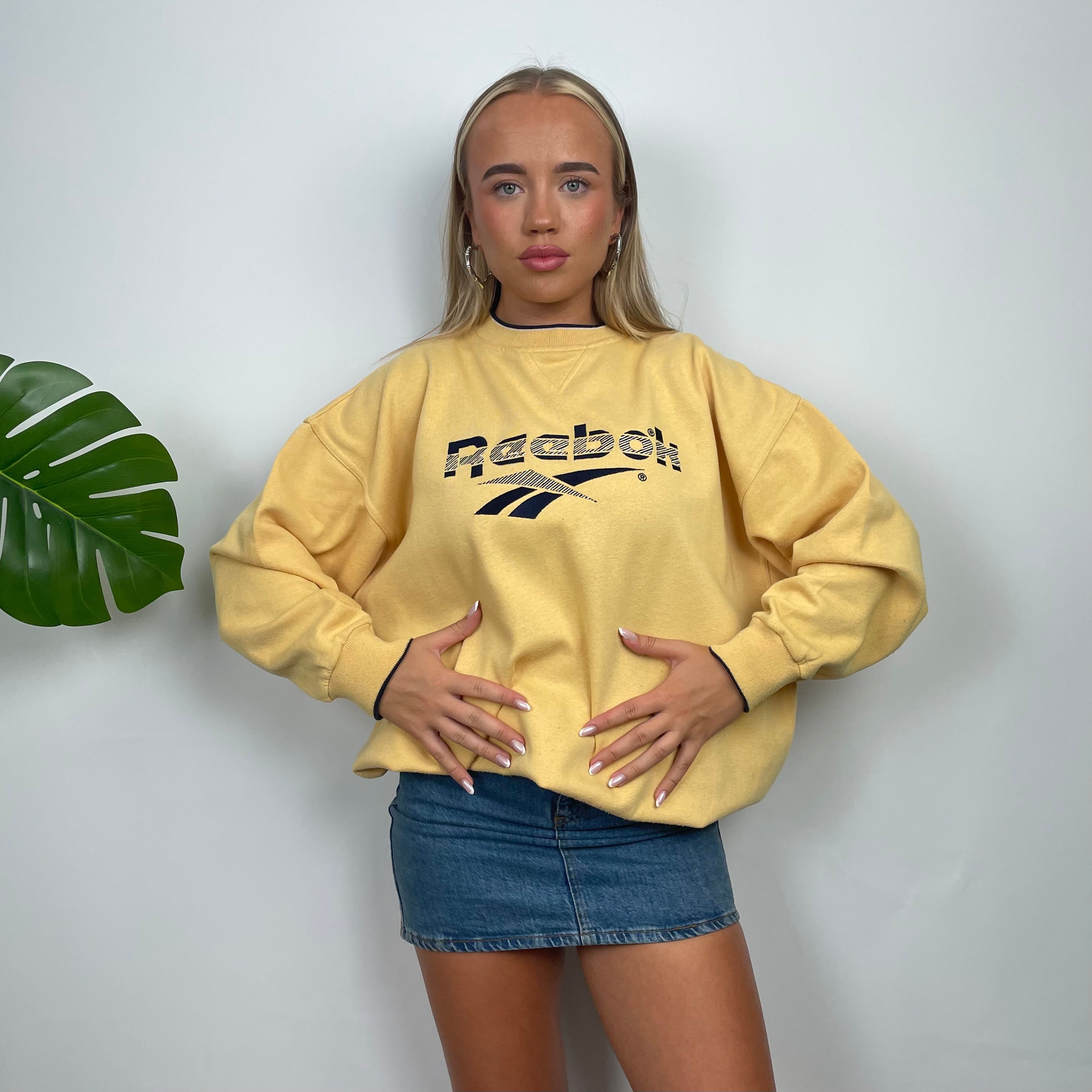 Reebok Yellow Embroidered Spell Out Sweatshirt (M)