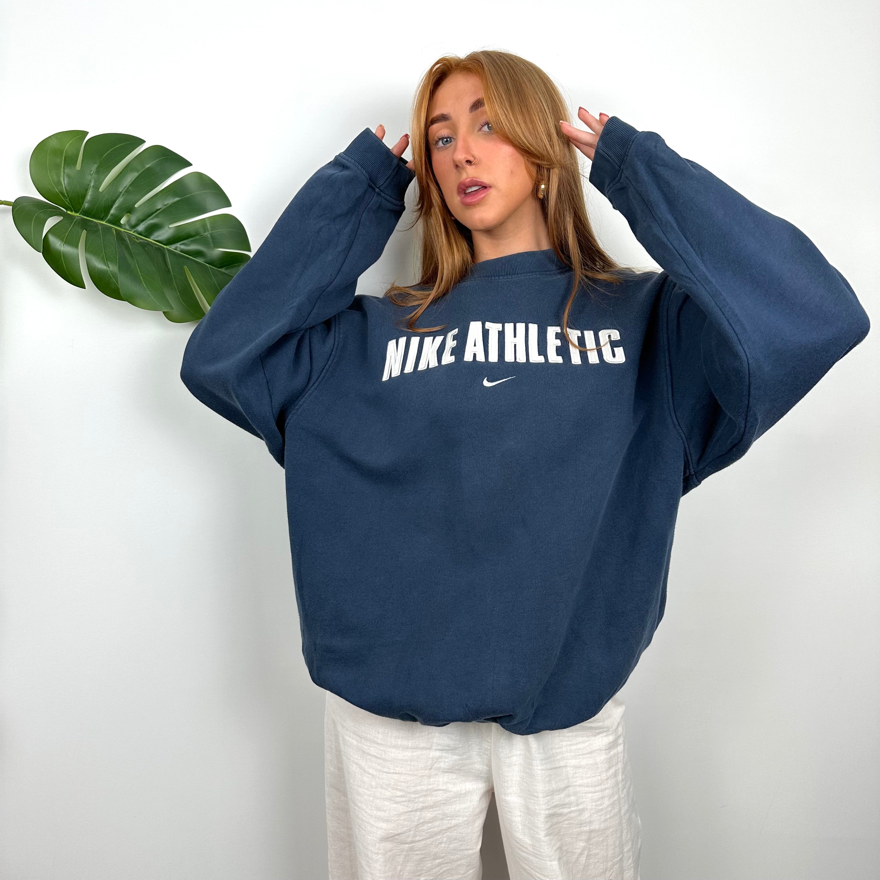 Nike Athletic Navy Embroidered Spell Out Sweatshirt (M)