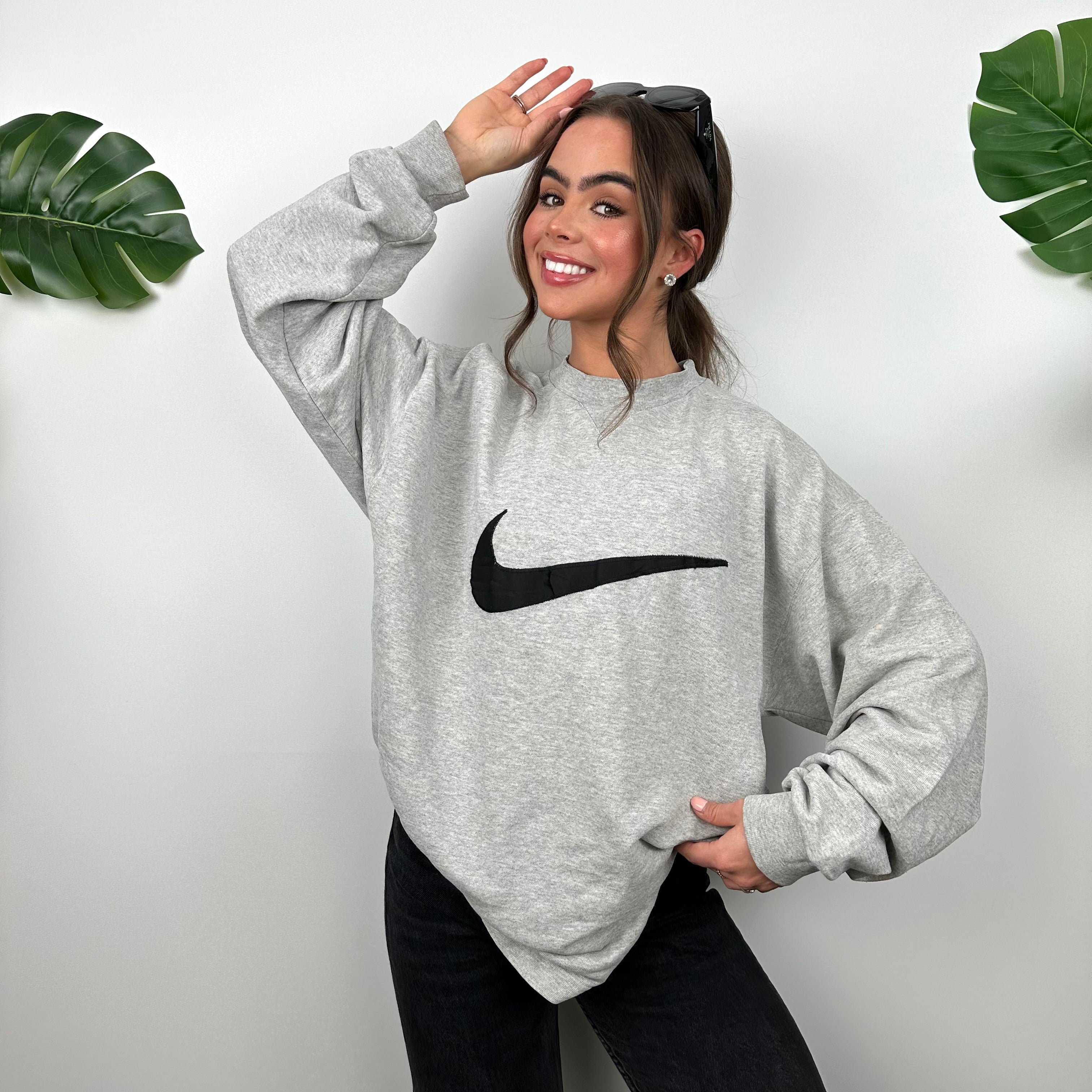 Nike Grey Embroidered Swoosh Sweatshirt (L)