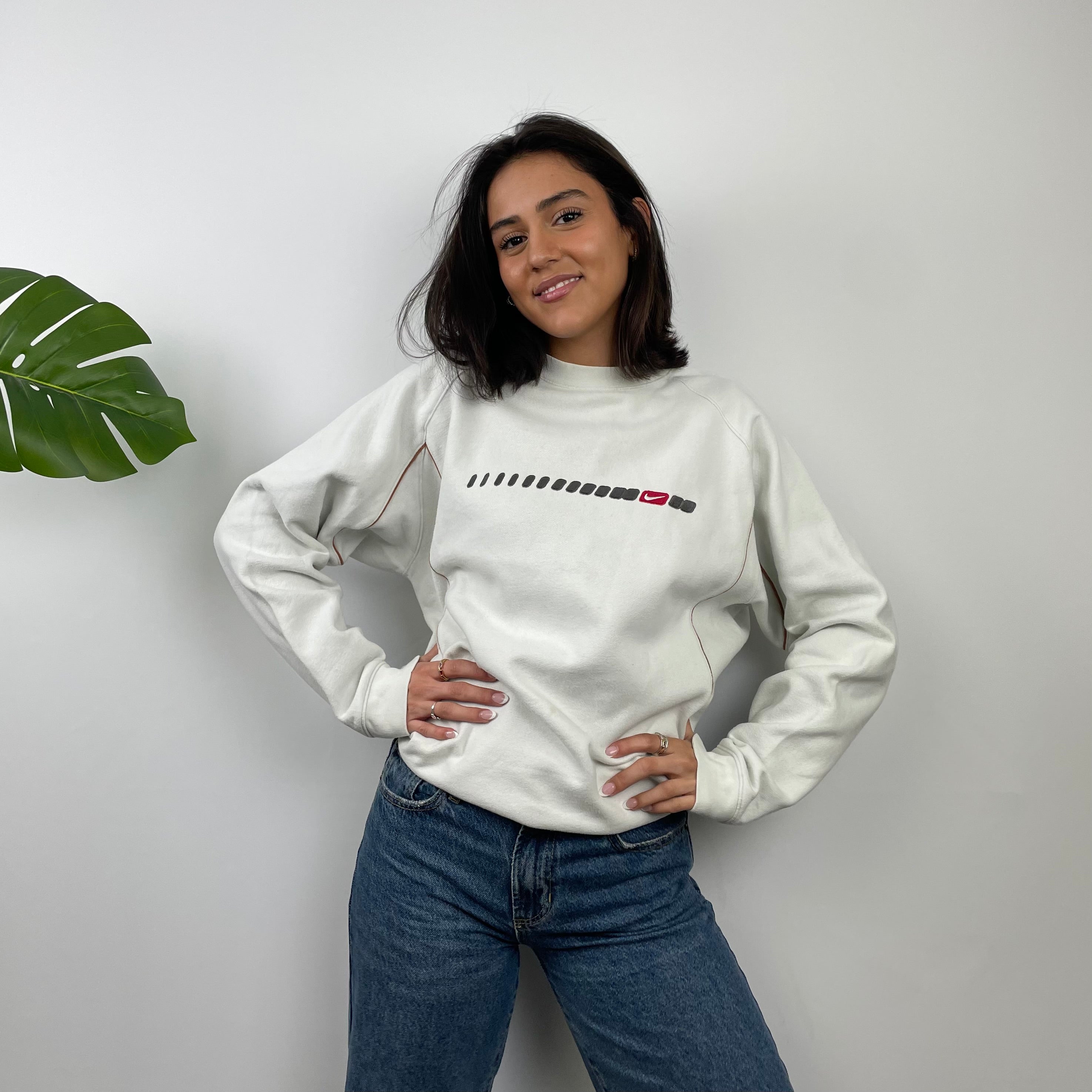 Nike White Embroidered Swoosh Sweatshirt (M)