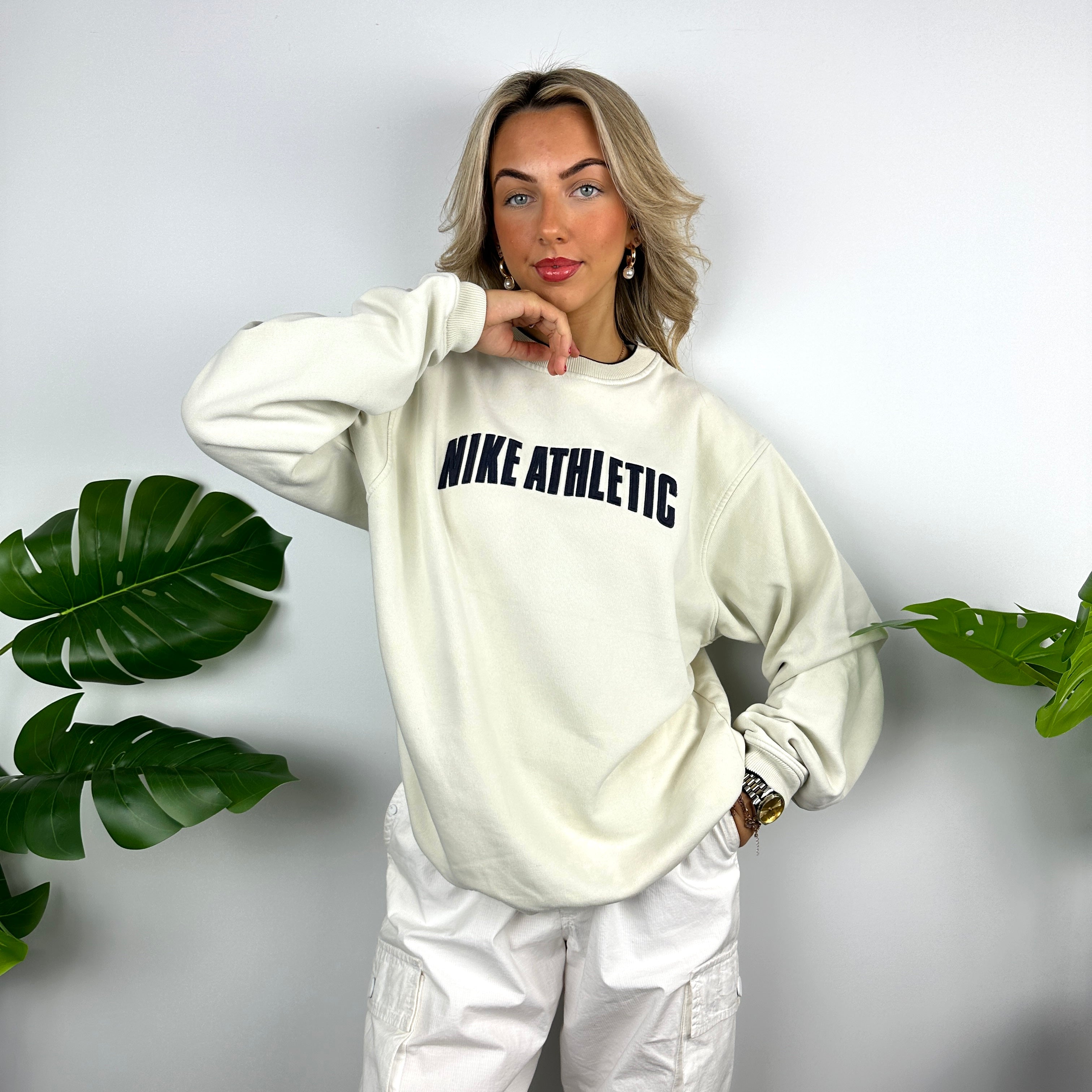 Nike Athletic Cream Embroidered Spell Out Sweatshirt (L)