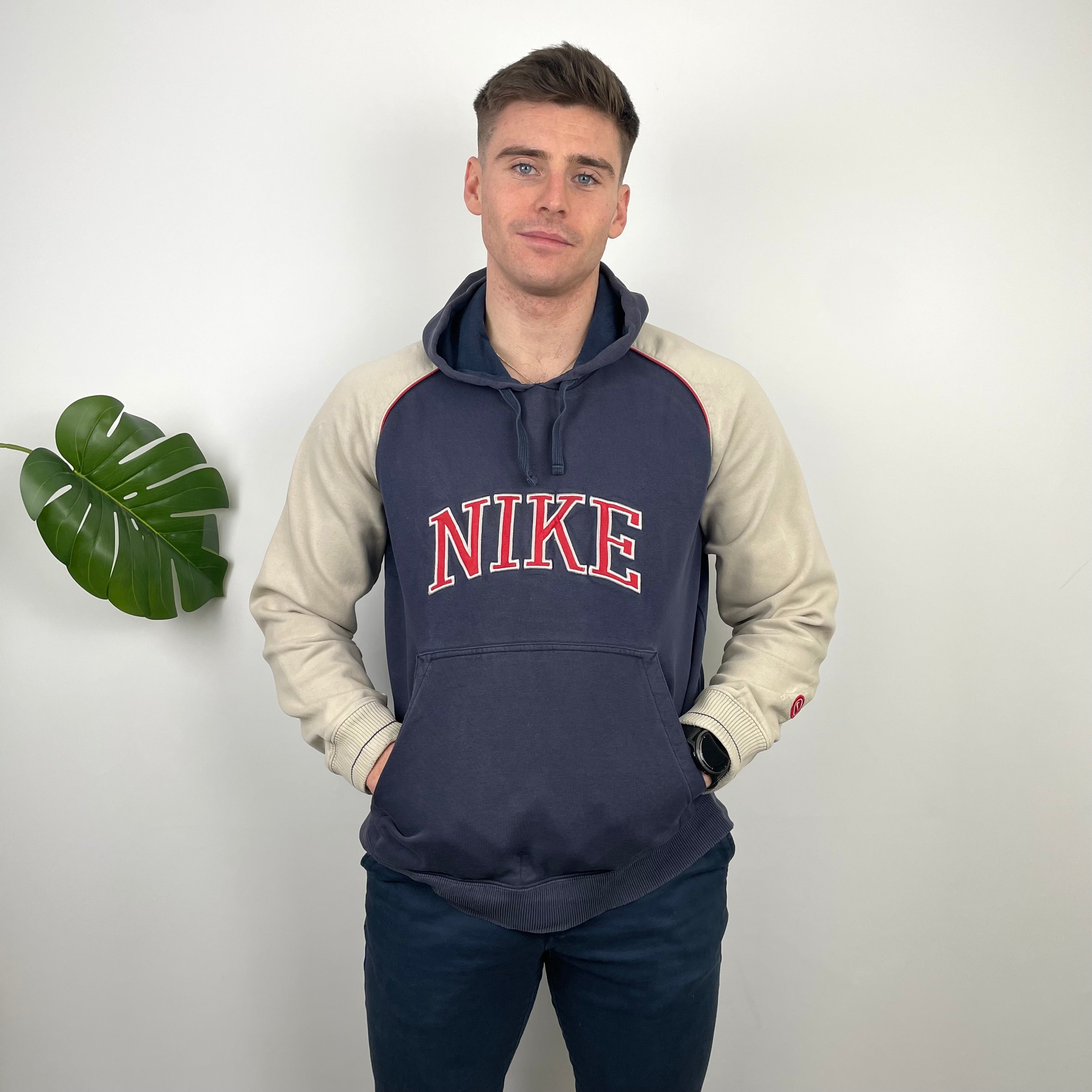 Nike RARE Navy Embroidered Spell Out Hoodie (L)