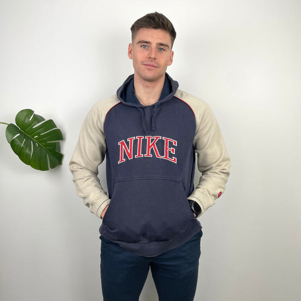 Nike RARE Navy Embroidered Spell Out Hoodie (L)