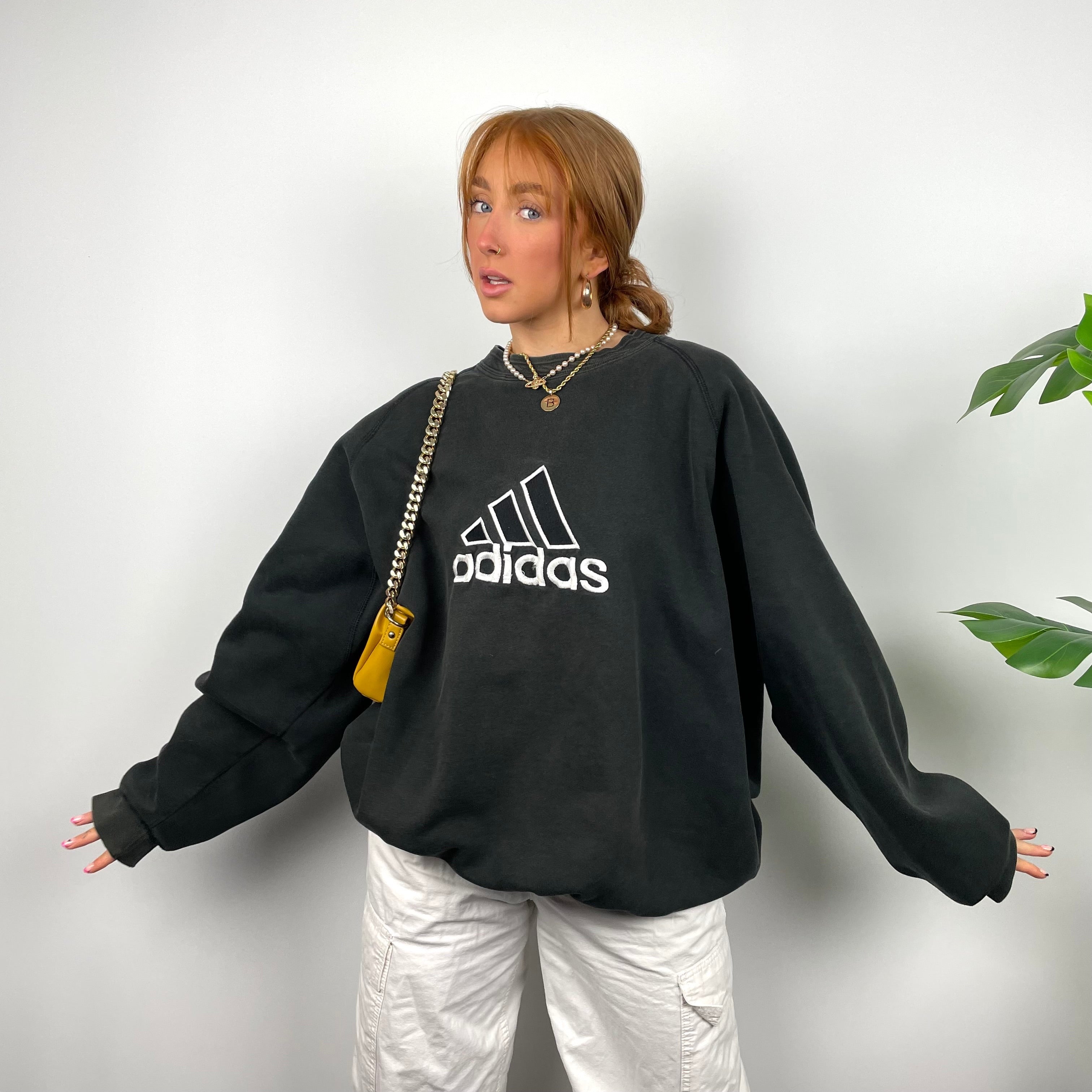 Adidas RARE Black Embroidered Spell Out Sweatshirt (L)