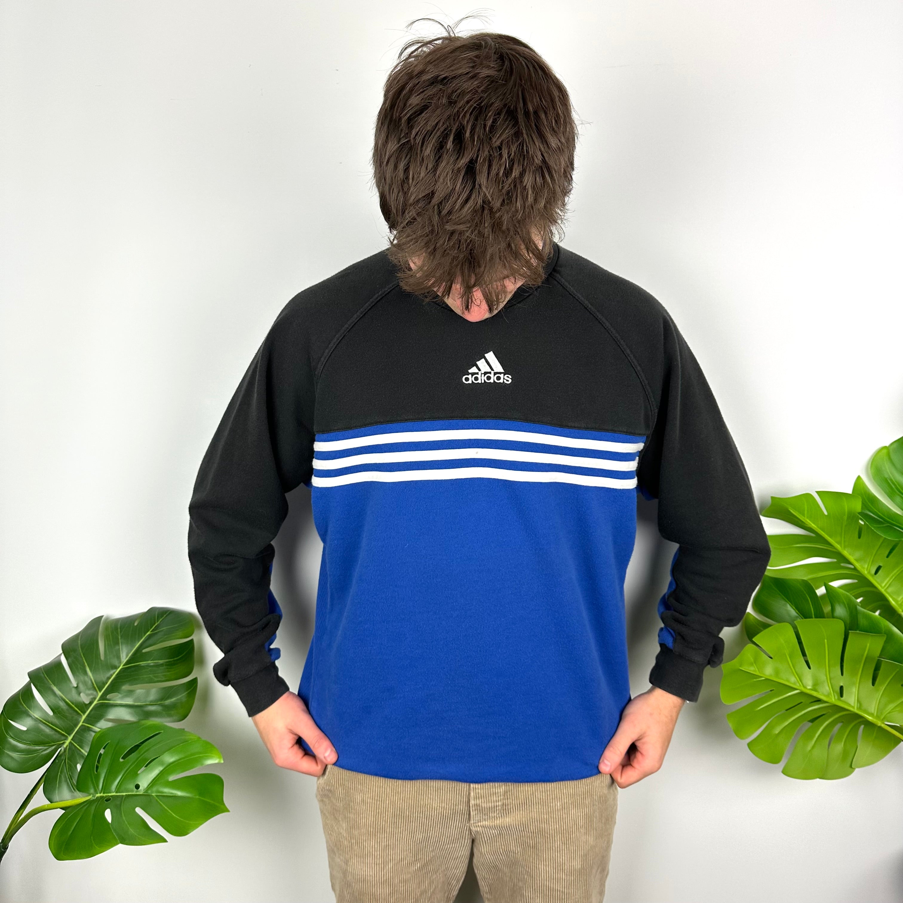 Adidas Black & Blue Embroidered Spell Out Sweatshirt (L)