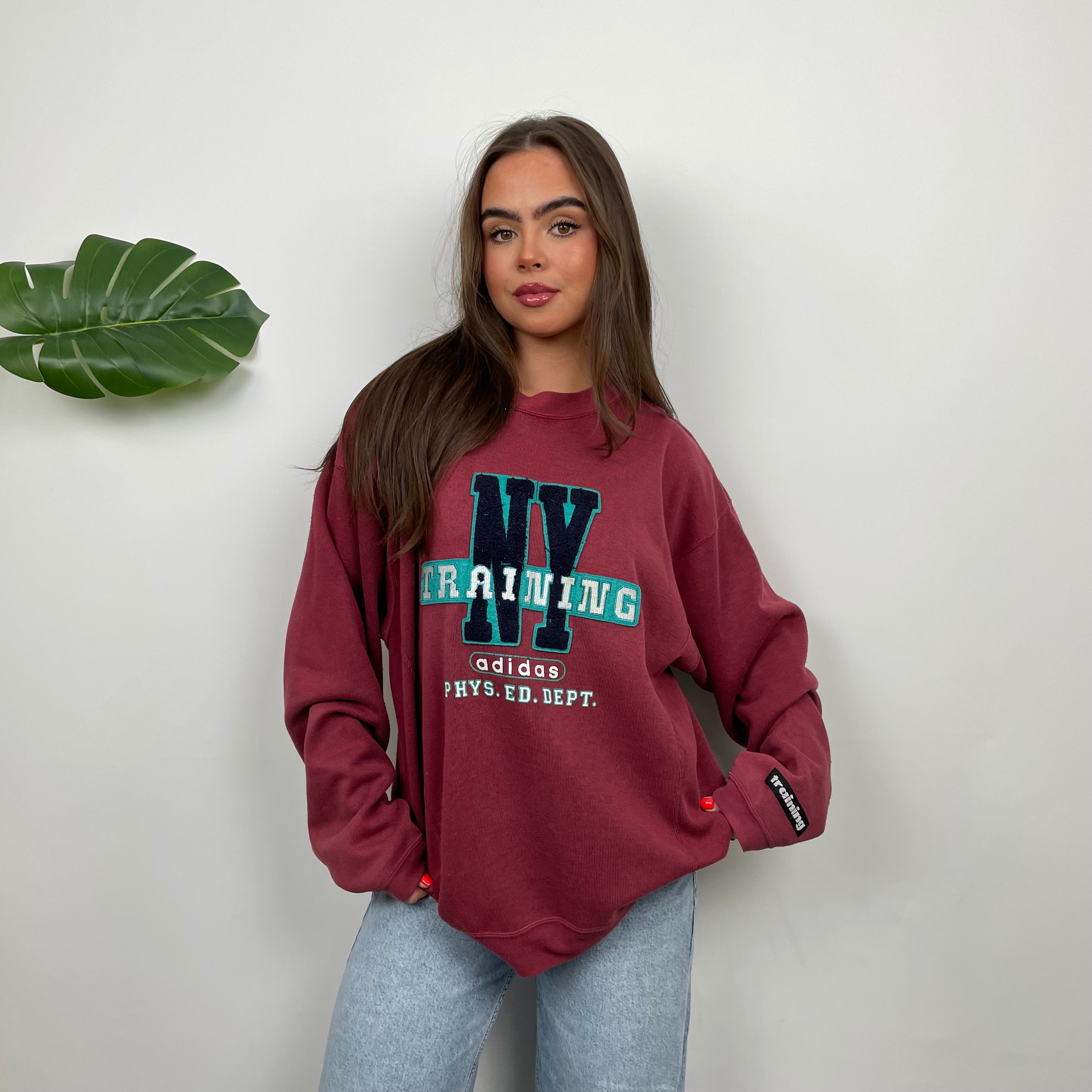 Adidas Training RARE Maroon Embroidered Spell Out Sweatshirt (L)