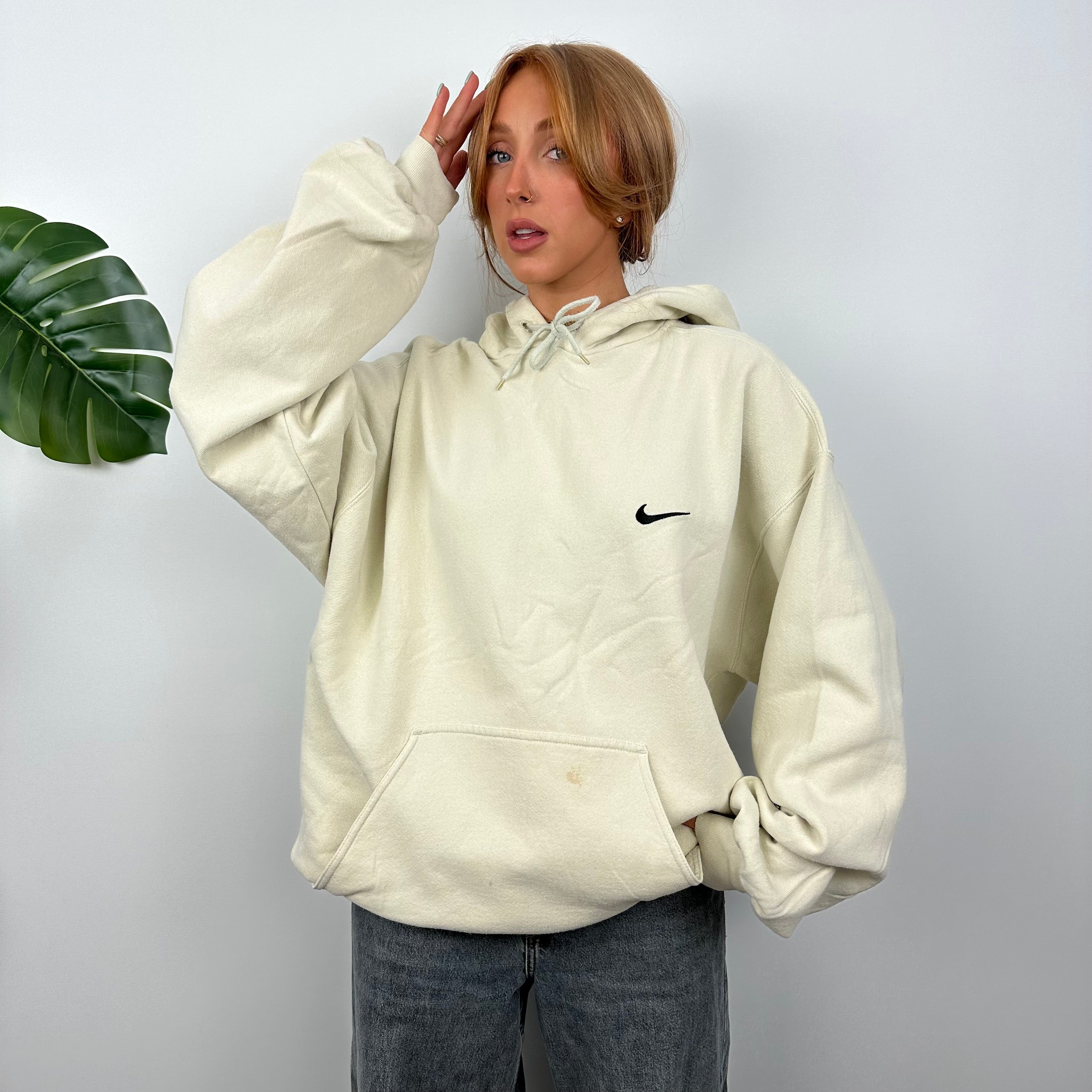 Nike RARE Cream Embroidered Swoosh Hoodie (XL)