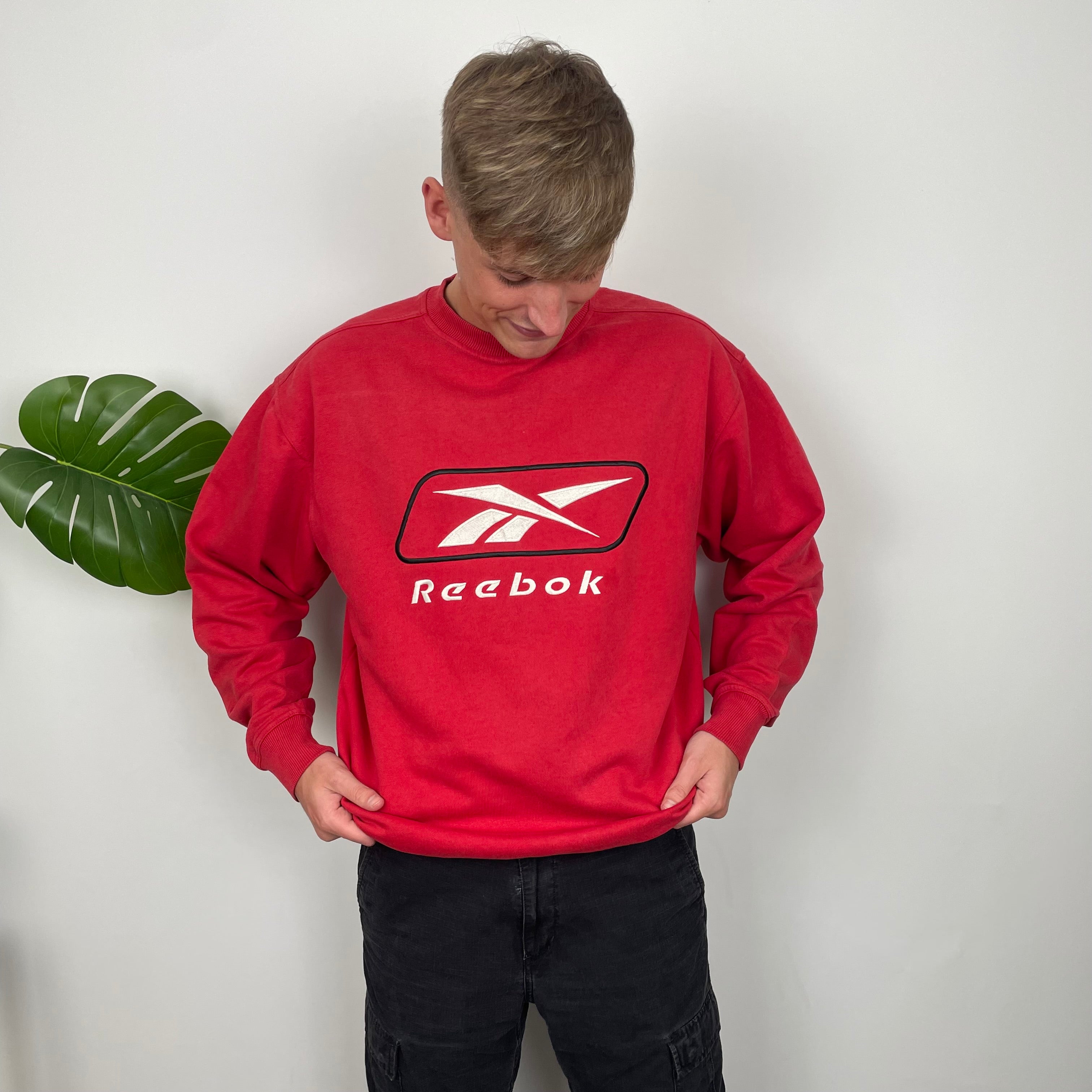 Reebok Red Embroidered Spell Out Sweatshirt (XL)