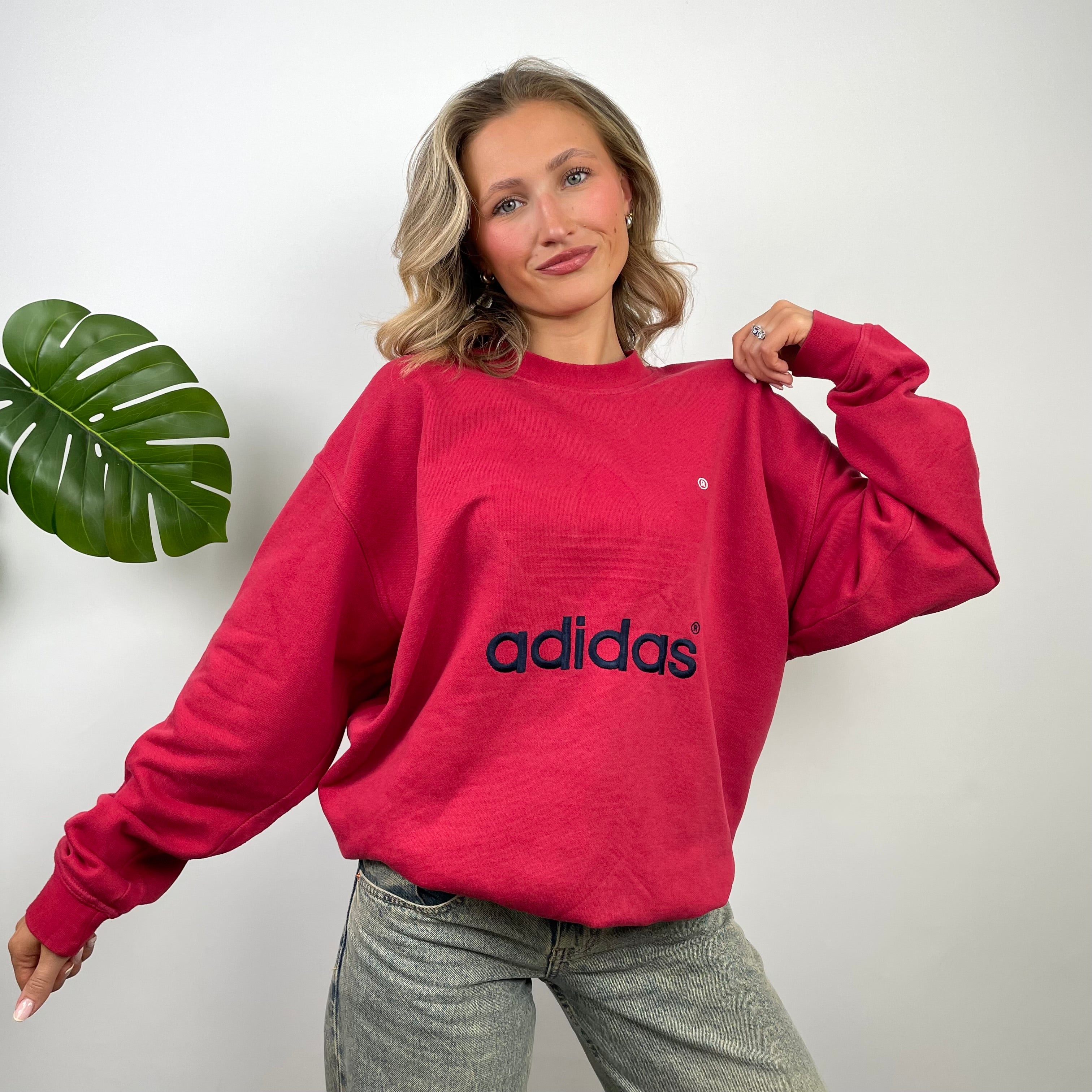 Adidas Red Embroidered Spell Out Sweatshirt (L)
