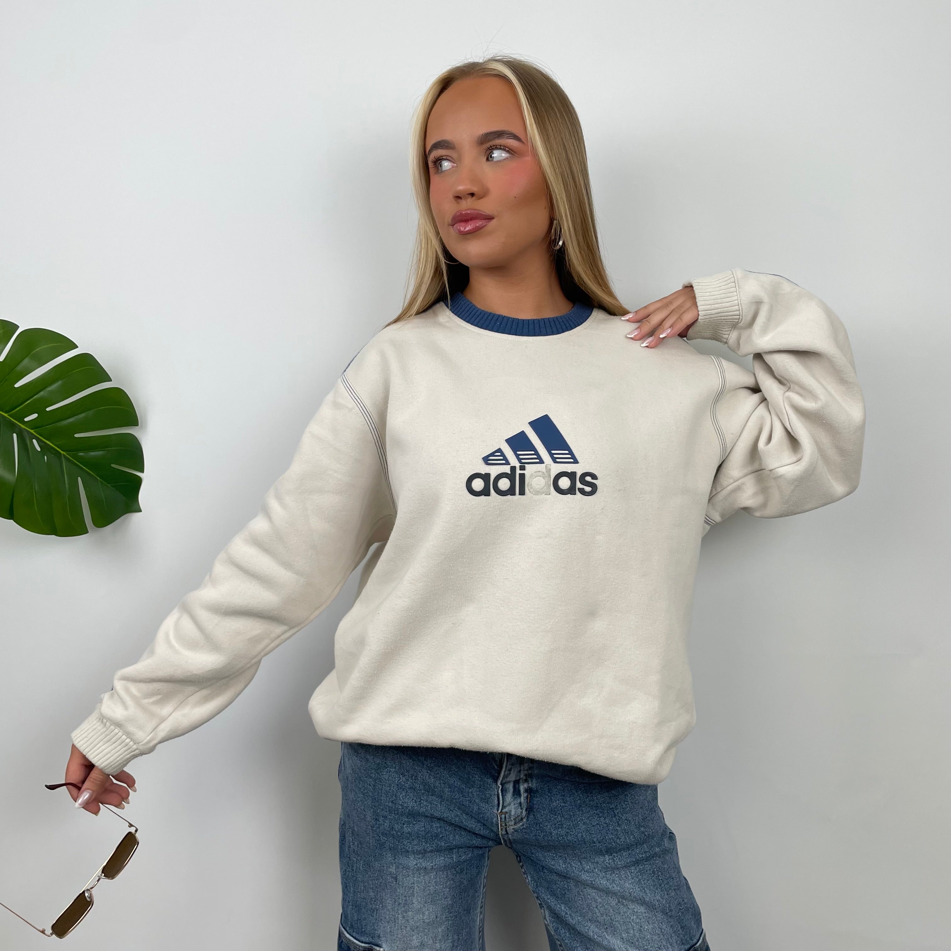 Adidas Cream Embroidered Spell Out Sweatshirt (M)