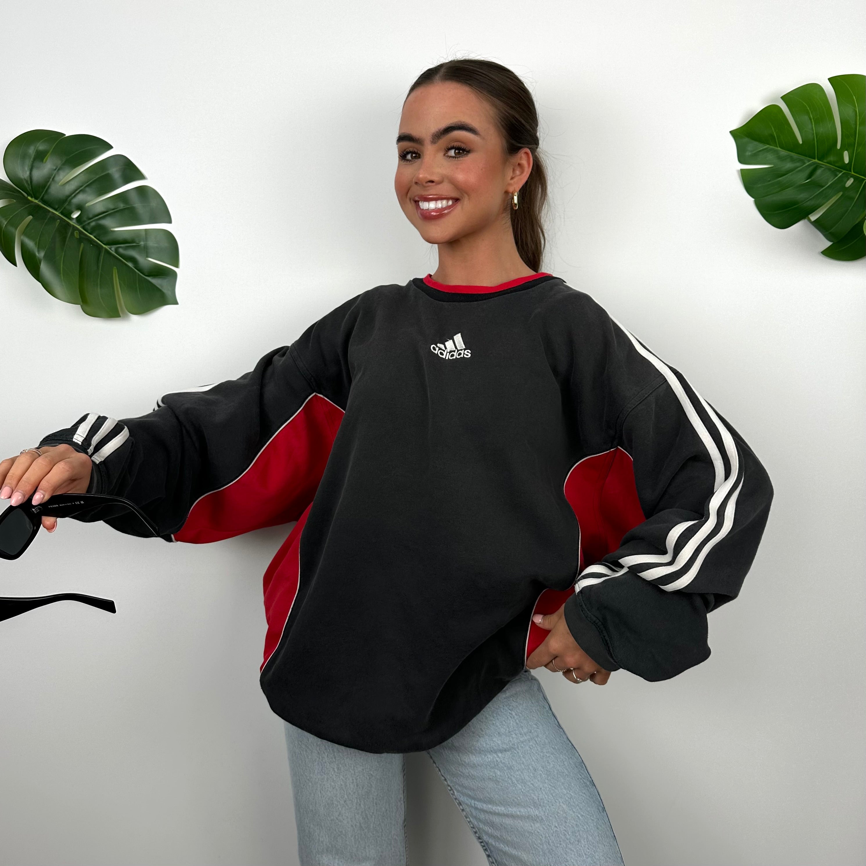 Adidas Black Embroidered Spell Out Sweatshirt (L)