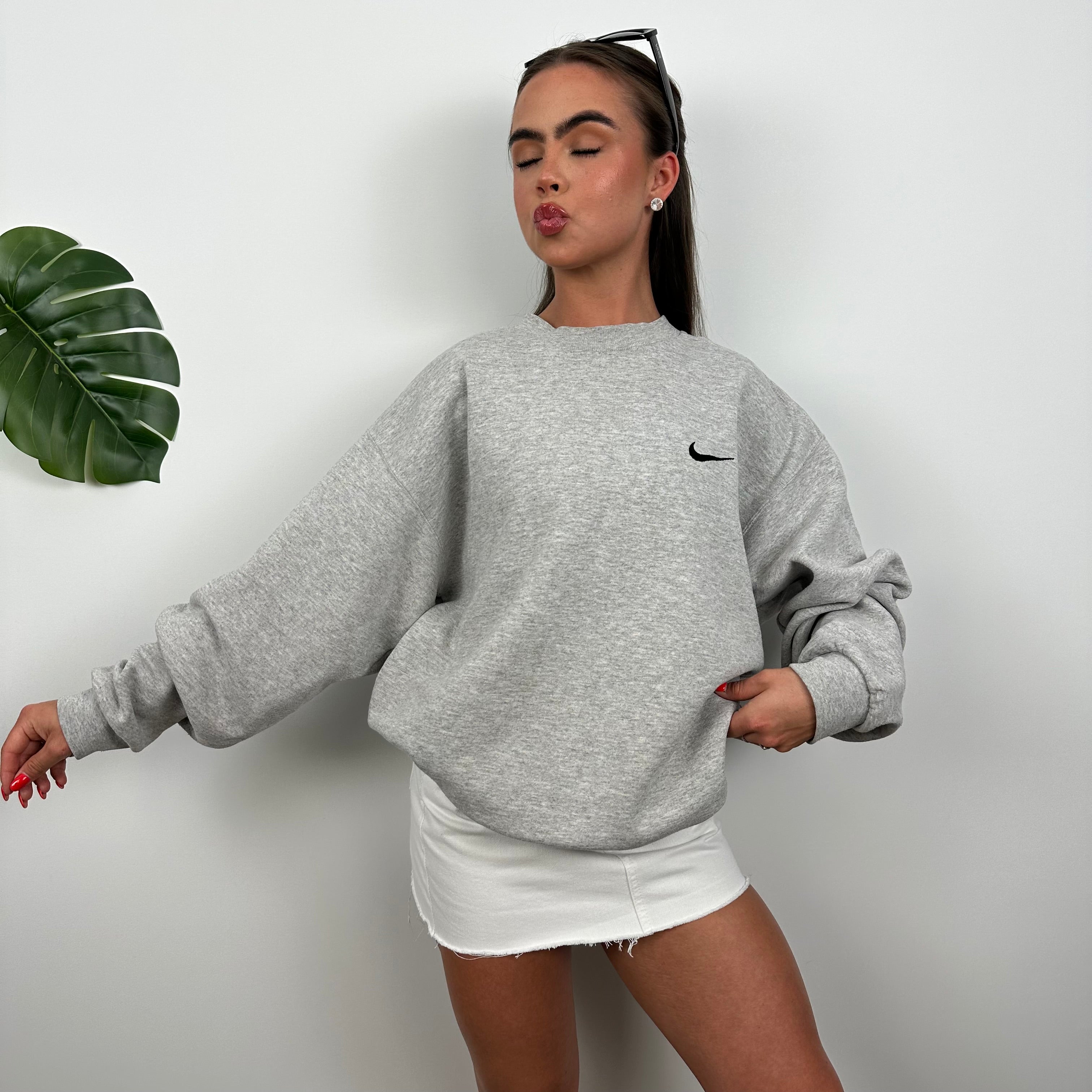 Nike Grey Embroidered Swoosh Sweatshirt (XL)