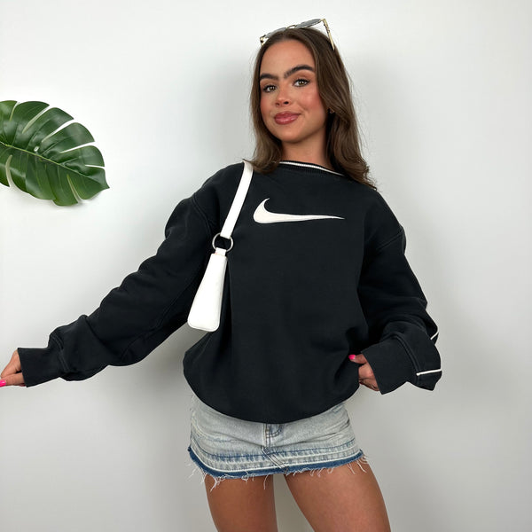 Nike Black Embroidered Swoosh Sweatshirt (L)