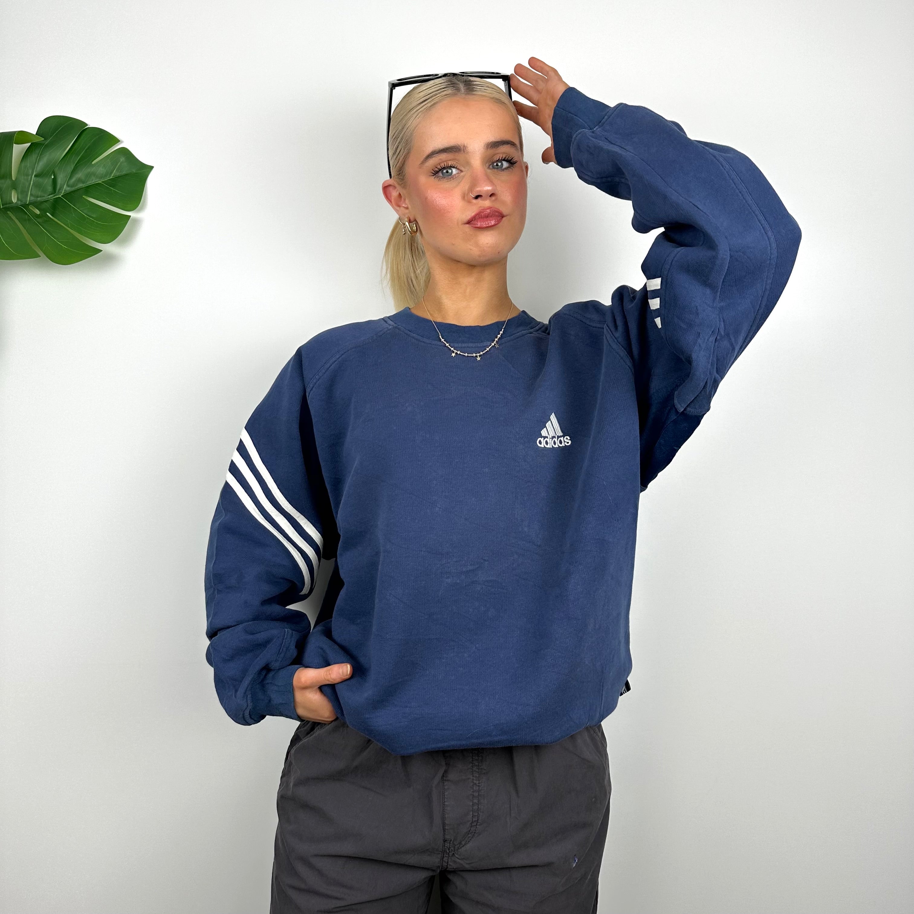 Adidas Navy Embroidered Spell Out Sweatshirt (M)