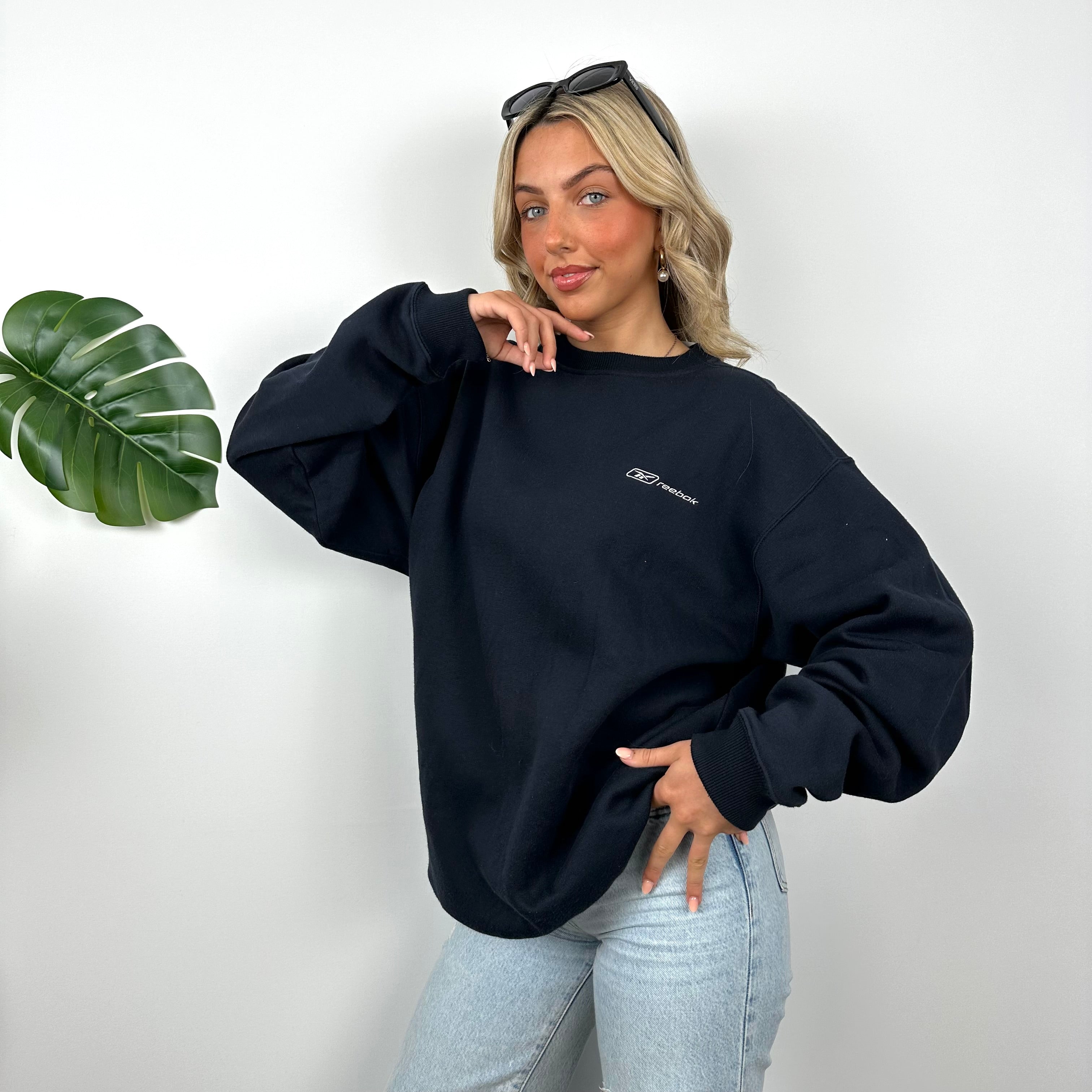 Reebok Navy Embroidered Spell Out Sweatshirt (L)