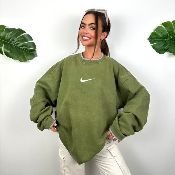 Nike RARE Green Embroidered Swoosh Sweatshirt (XXL)