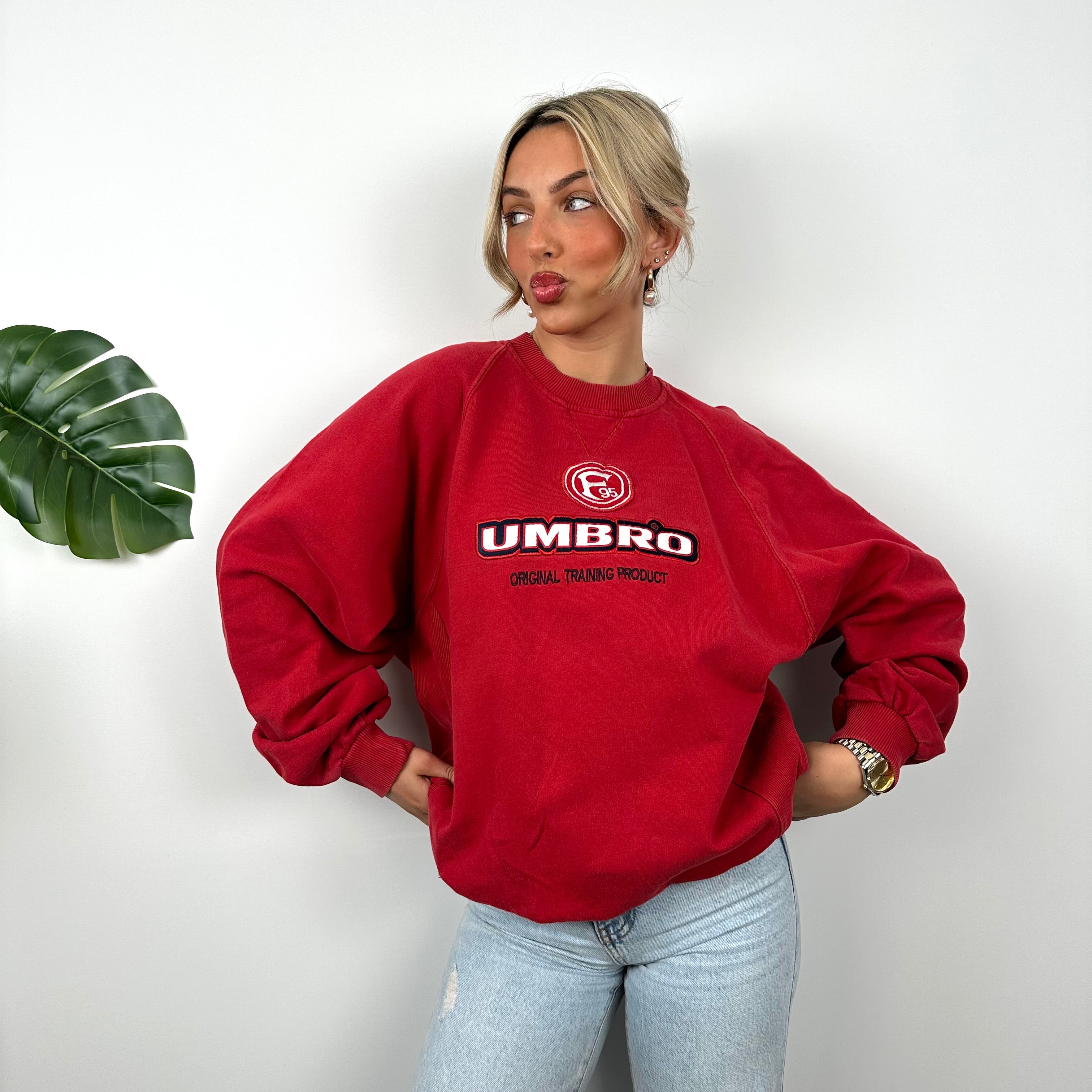 Umbro Red Embroidered Spell Out Sweatshirt (L)