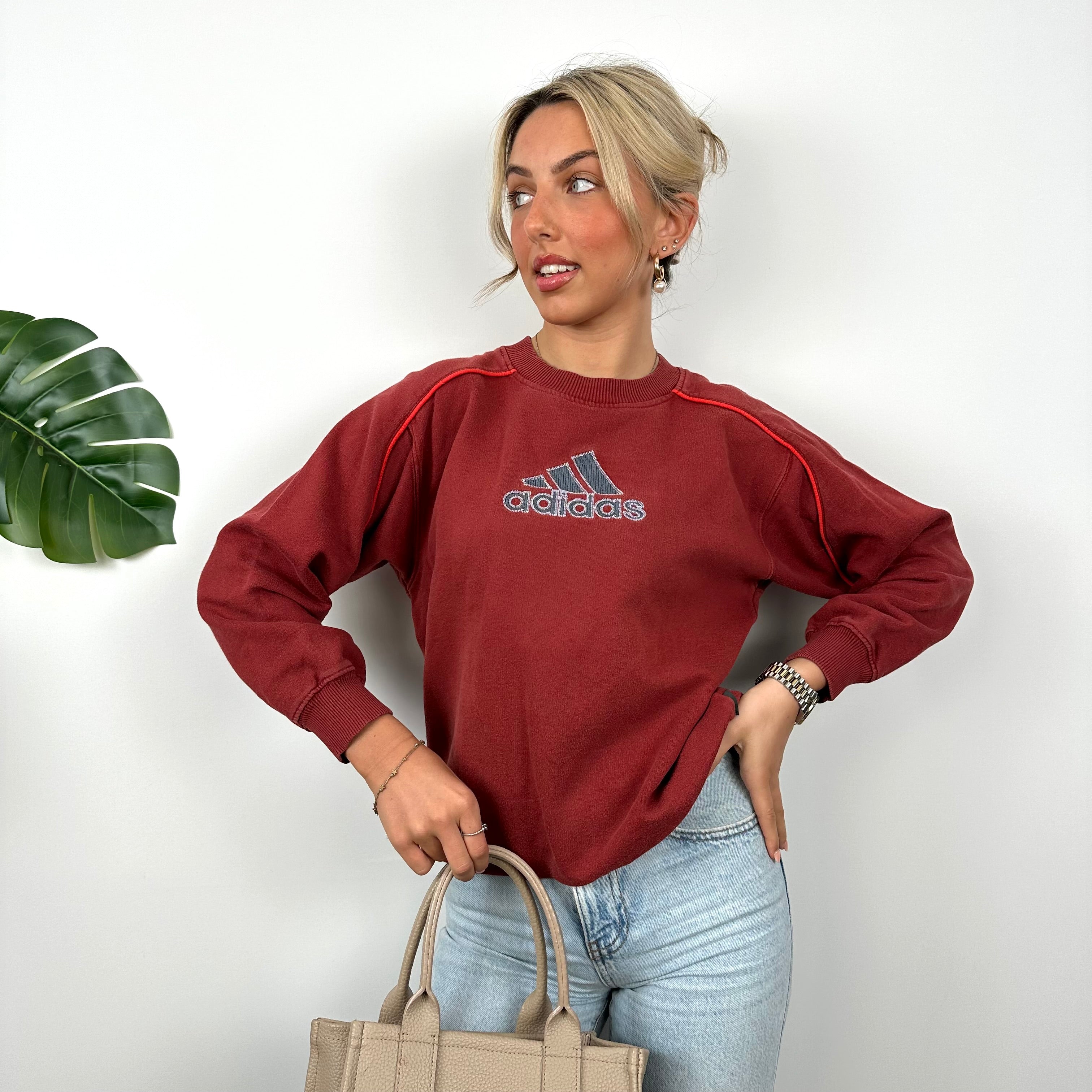 Adidas Red Embroidered Spell Out Sweatshirt (S)