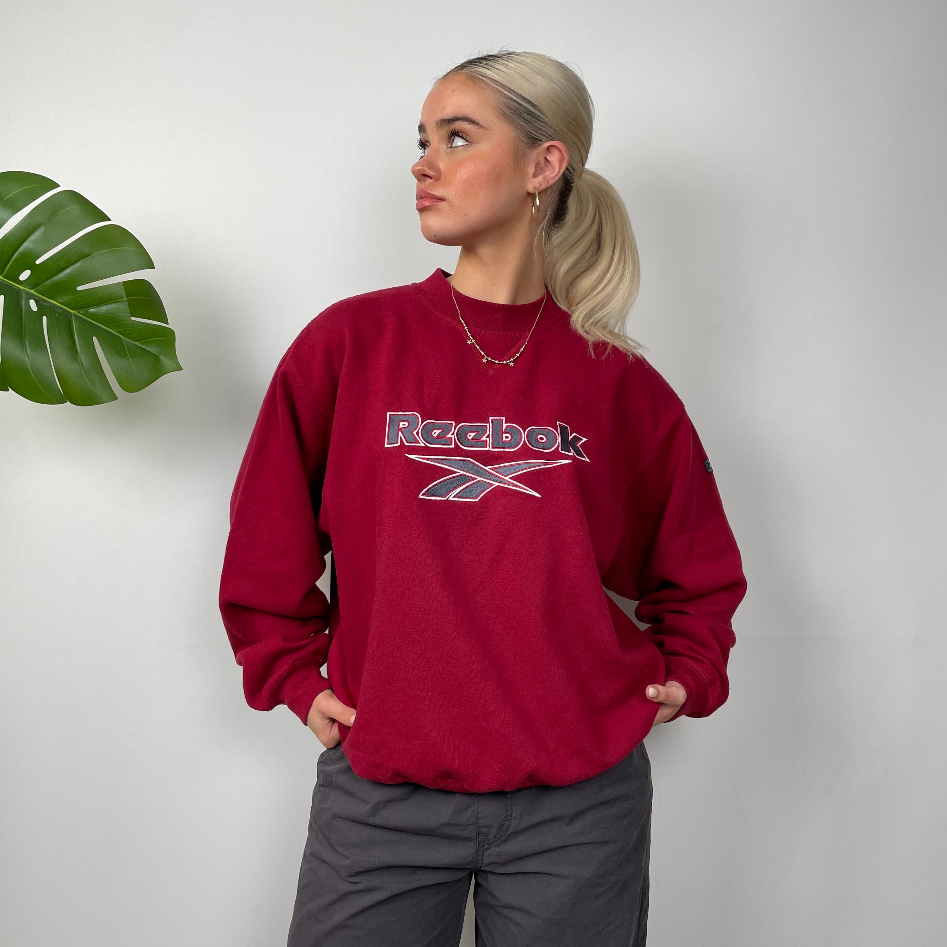 Reebok Red Embroidered Spell Out Sweatshirt (S)