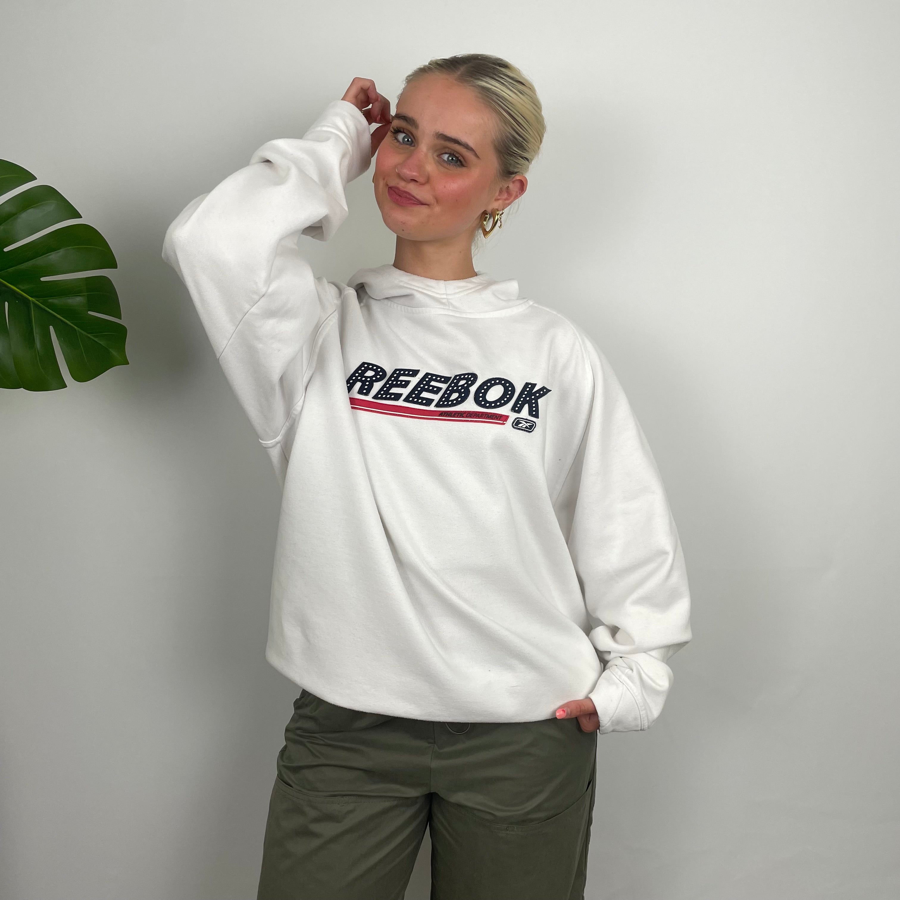 Reebok White Embroidered Spell Out Hoodie (M)