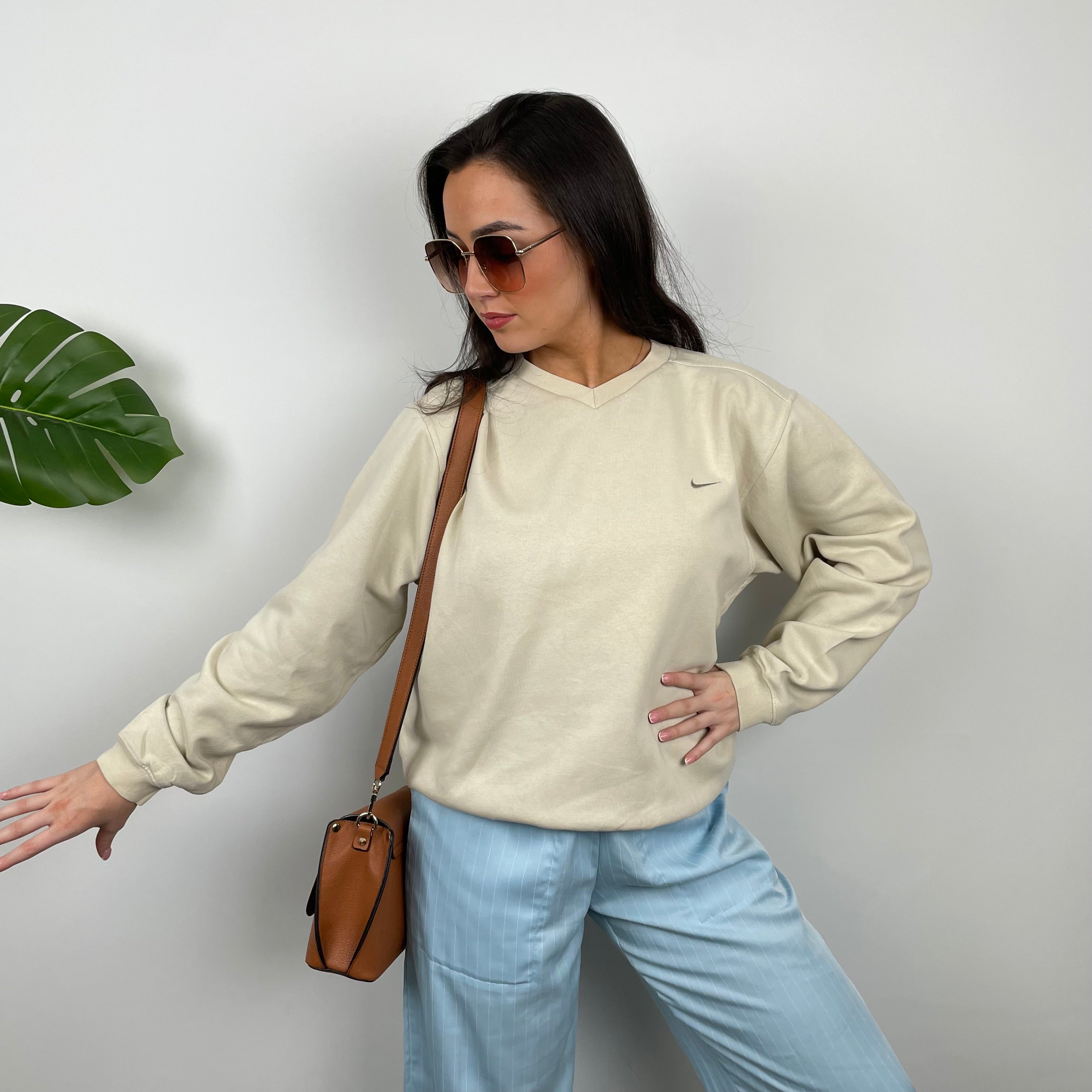 Nike Cream Embroidered Swoosh Sweatshirt (S)