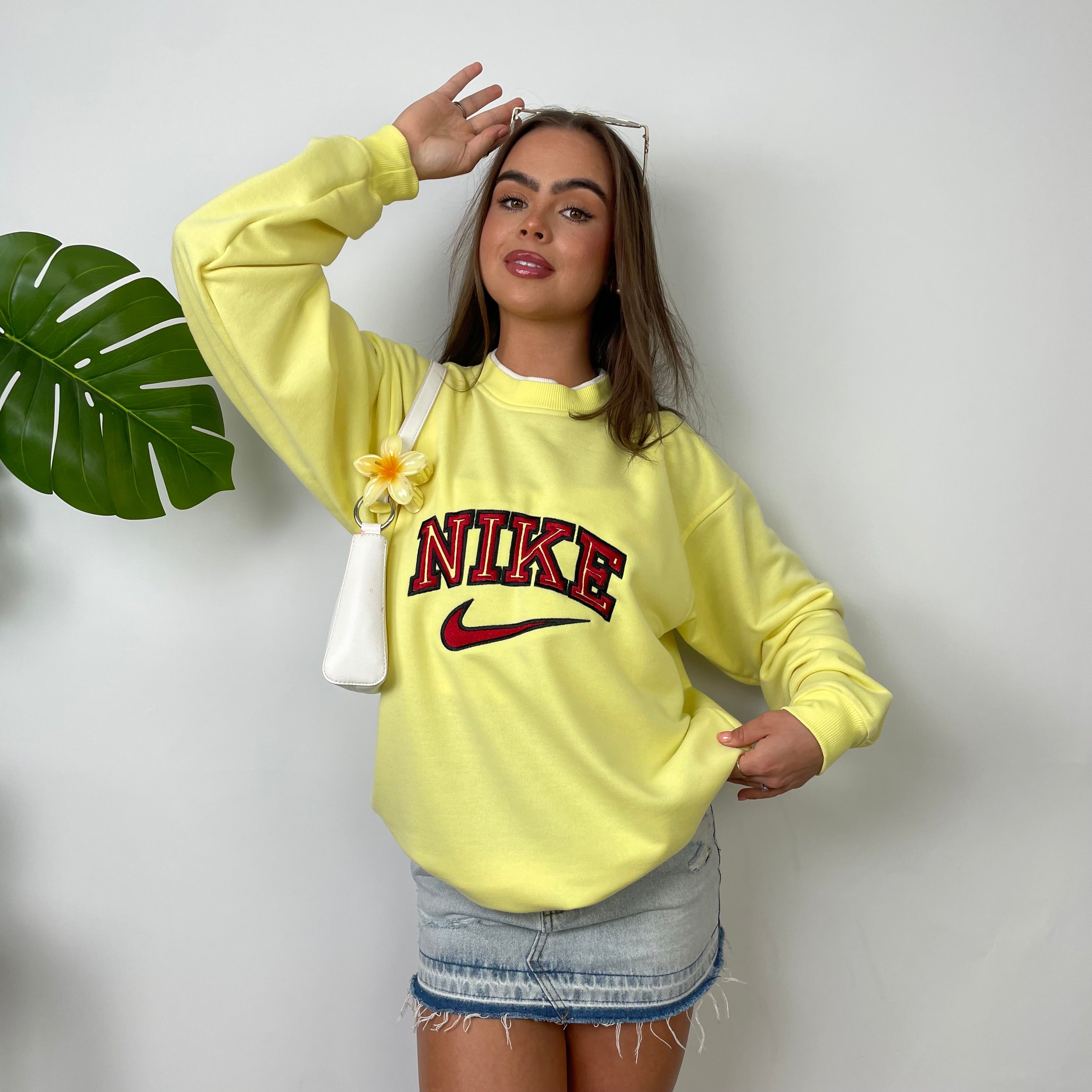 Nike Pastel Yellow Embroidered Spell Out Sweatshirt (L)