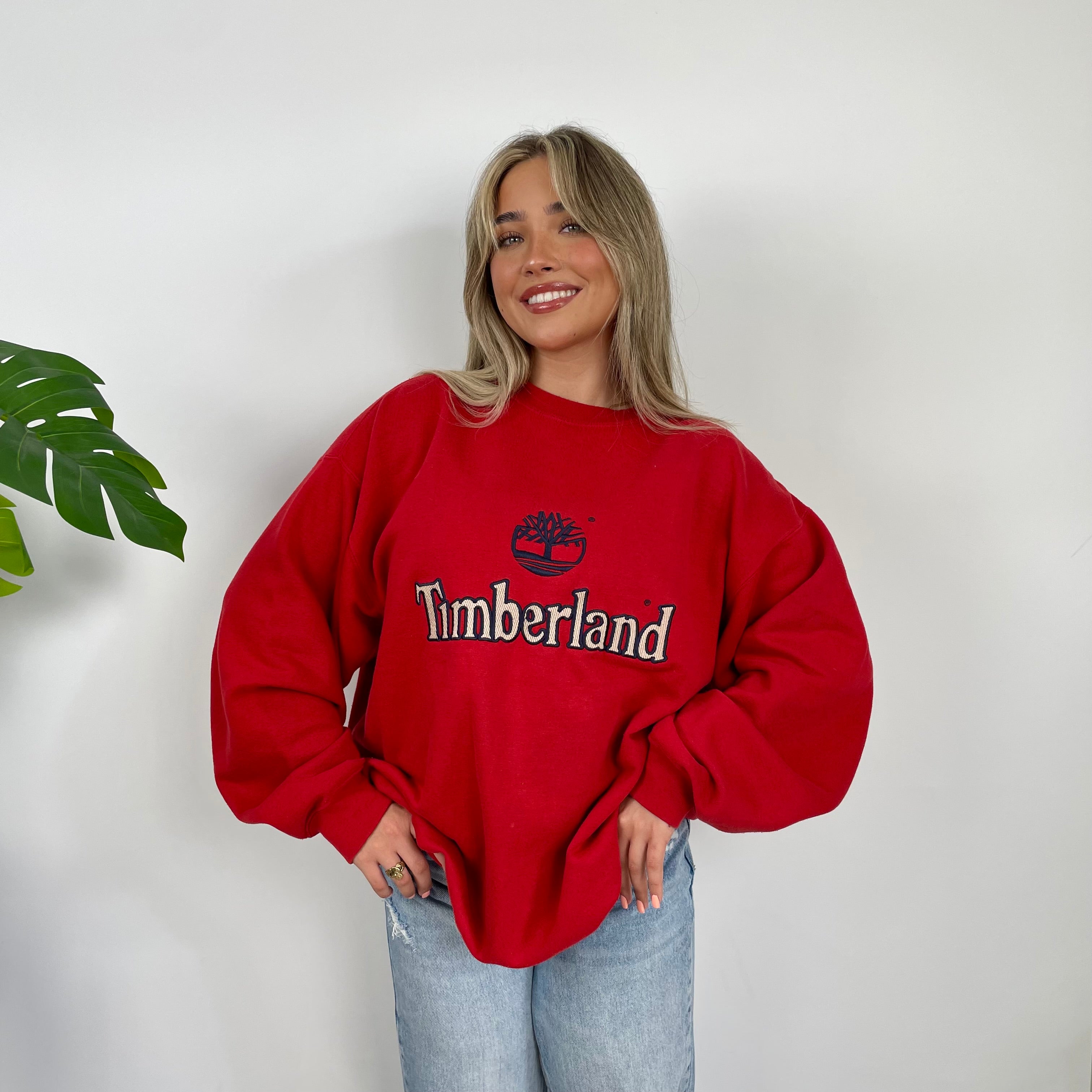 Timberland Red Embroidered Spell Out Sweatshirt (L)
